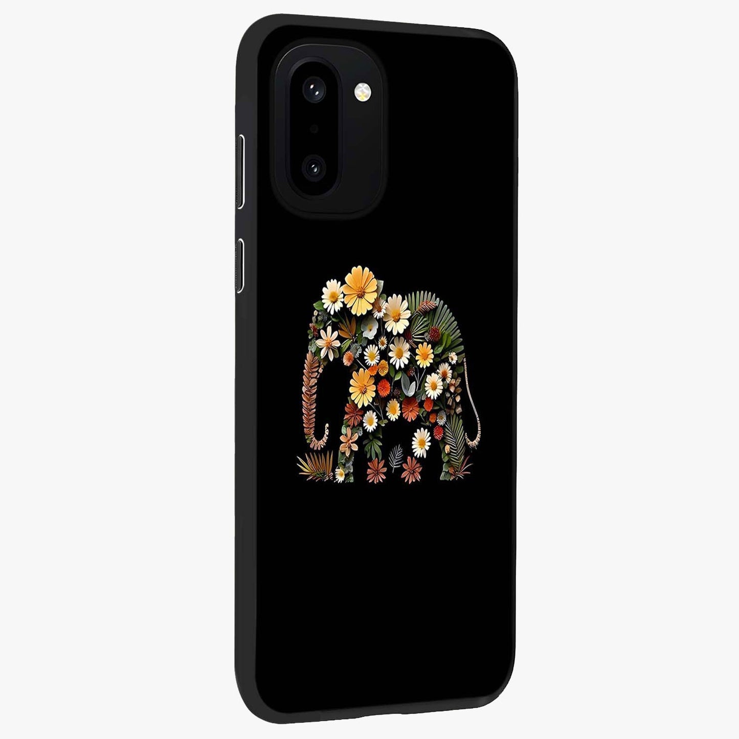 Floral Elephant Glass Case for 1+15R side perspective highlighting intricate artwork and smooth premium build