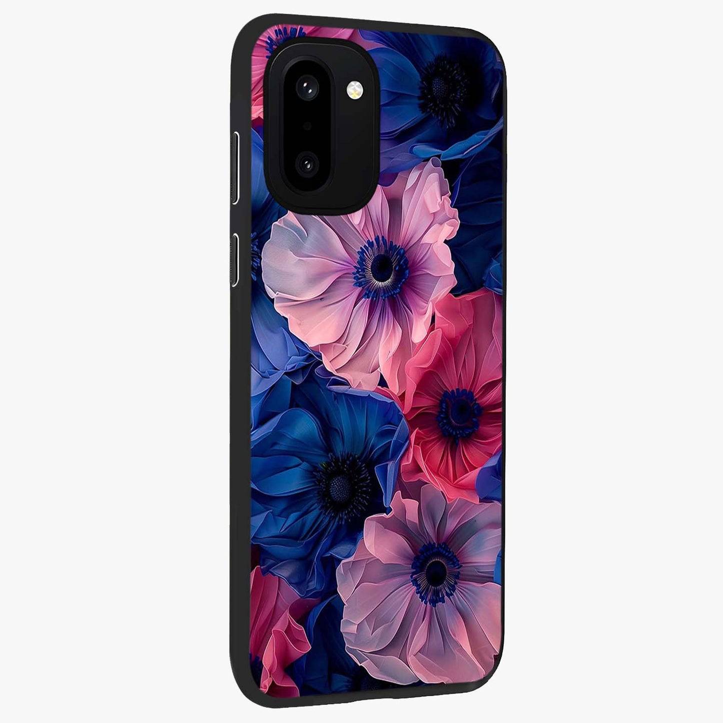 Flower Paper Art Pattern Glass Case for 1+15R side perspective highlighting intricate pattern design and premium build