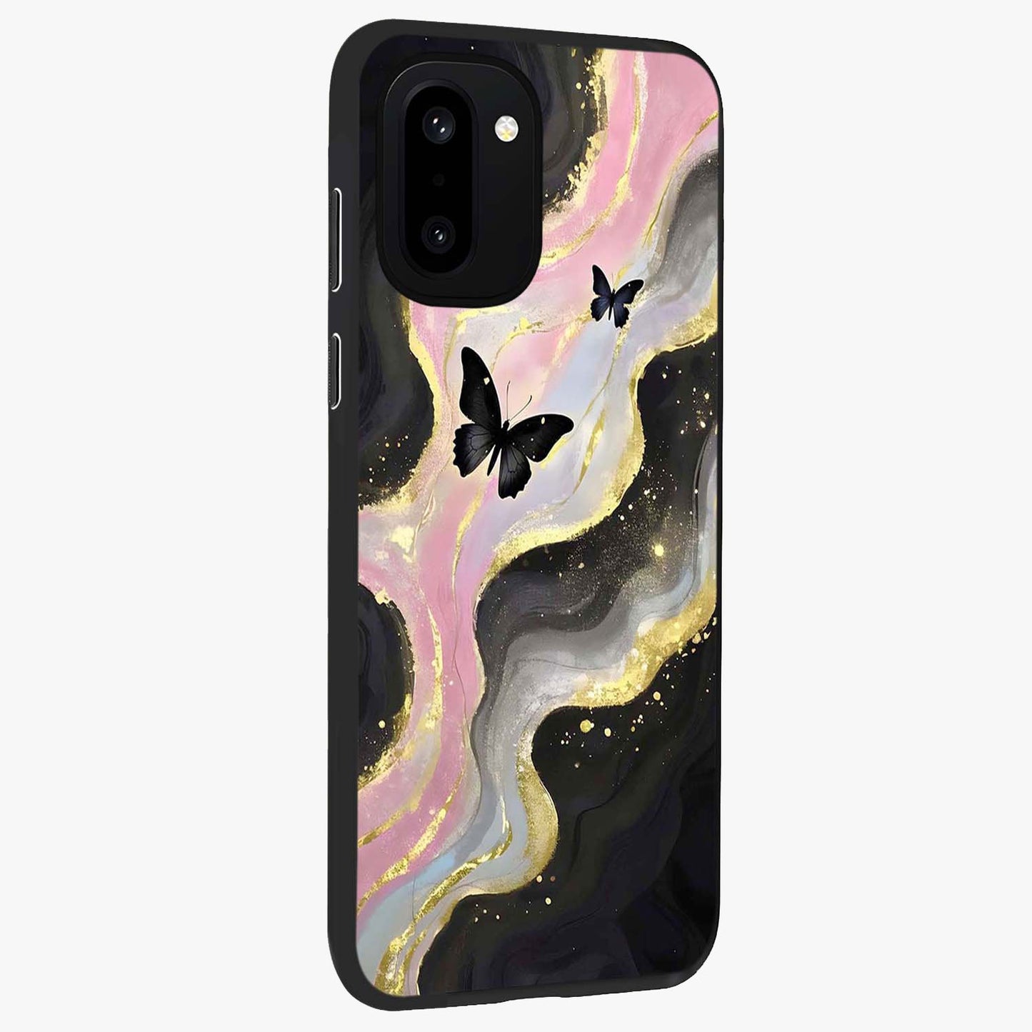 Golden Moon Horizon Glass Case for 1+15R side perspective highlighting smooth celestial detailing and sleek build