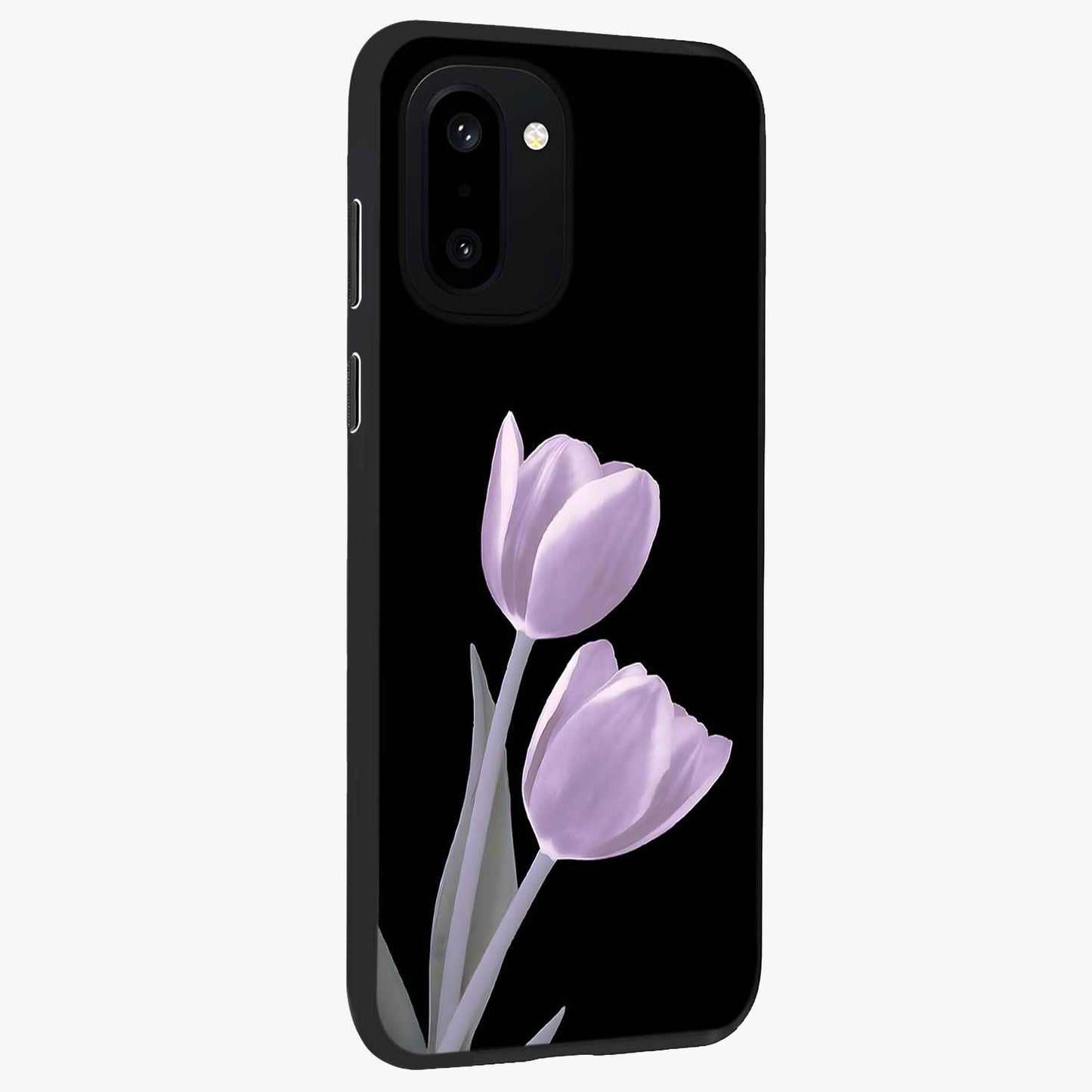 Lilac Tulip Flowers Glass Case for 1+15R side perspective highlighting refined floral textures and premium edges