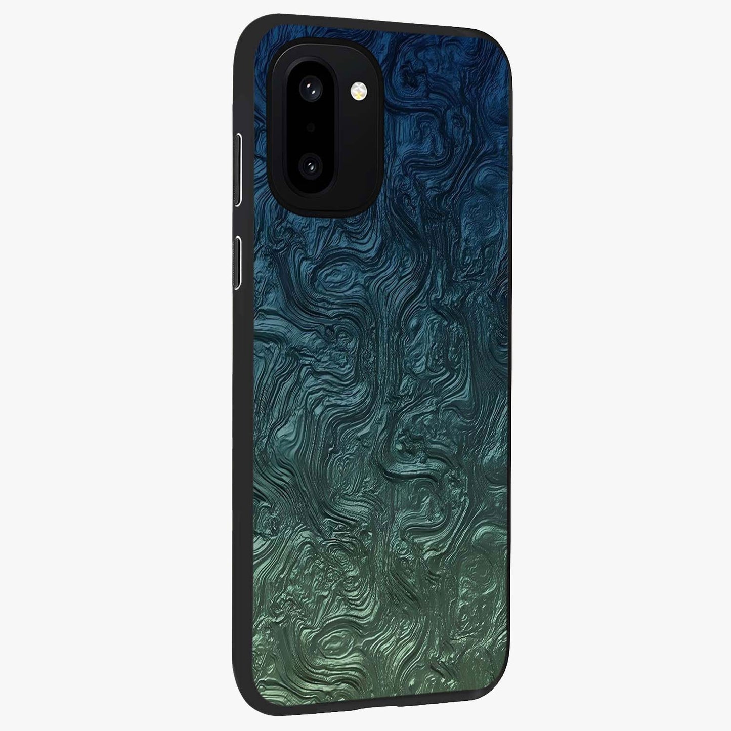 Marble Dream Blur Glass Case for 1+15R side perspective highlighting refined marble textures and premium edges