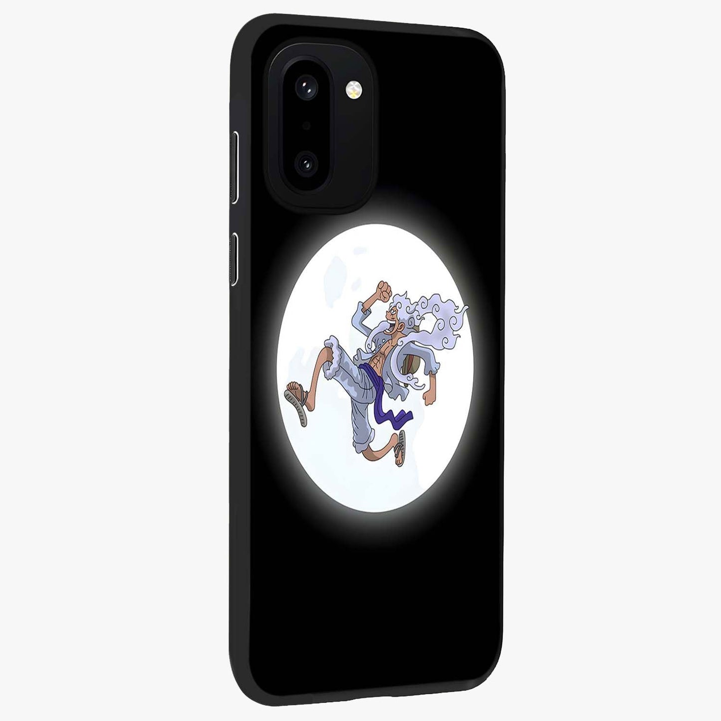 Moonlit Freedom Dance Glass Case for 1+15R side perspective highlighting dynamic detailing and premium edge finish