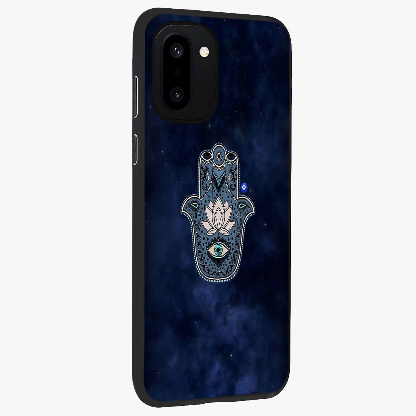 Mystic Calm Shield Glass Case for 1+15R side perspective highlighting refined textures and premium edge finish