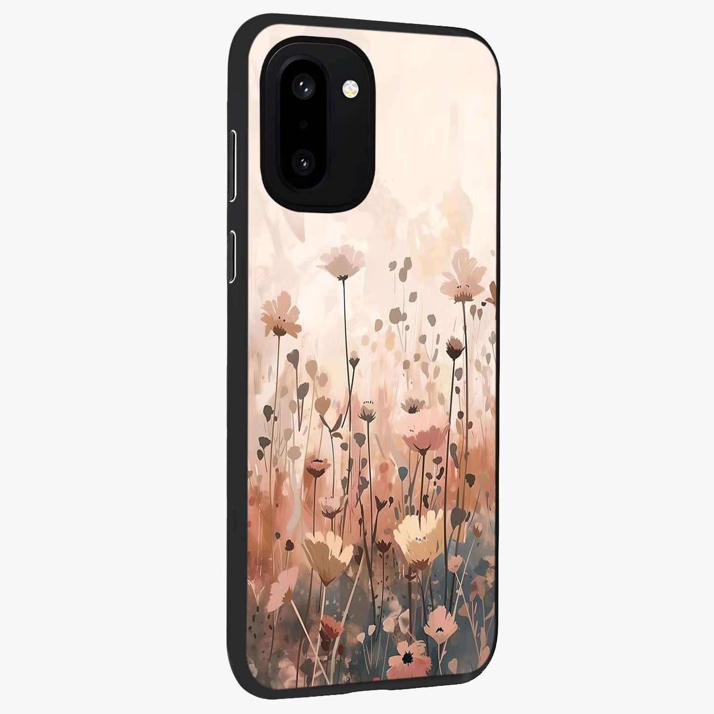 Pastel Wildflowers Glass Case for 1+15R side perspective highlighting vibrant bloom textures and smooth premium build