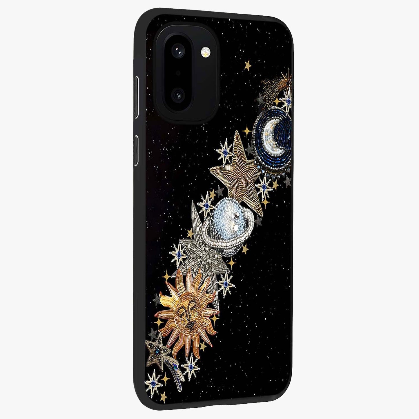 Pearls Universe Object Glass Case for 1+15R side perspective highlighting refined textures and sleek premium build