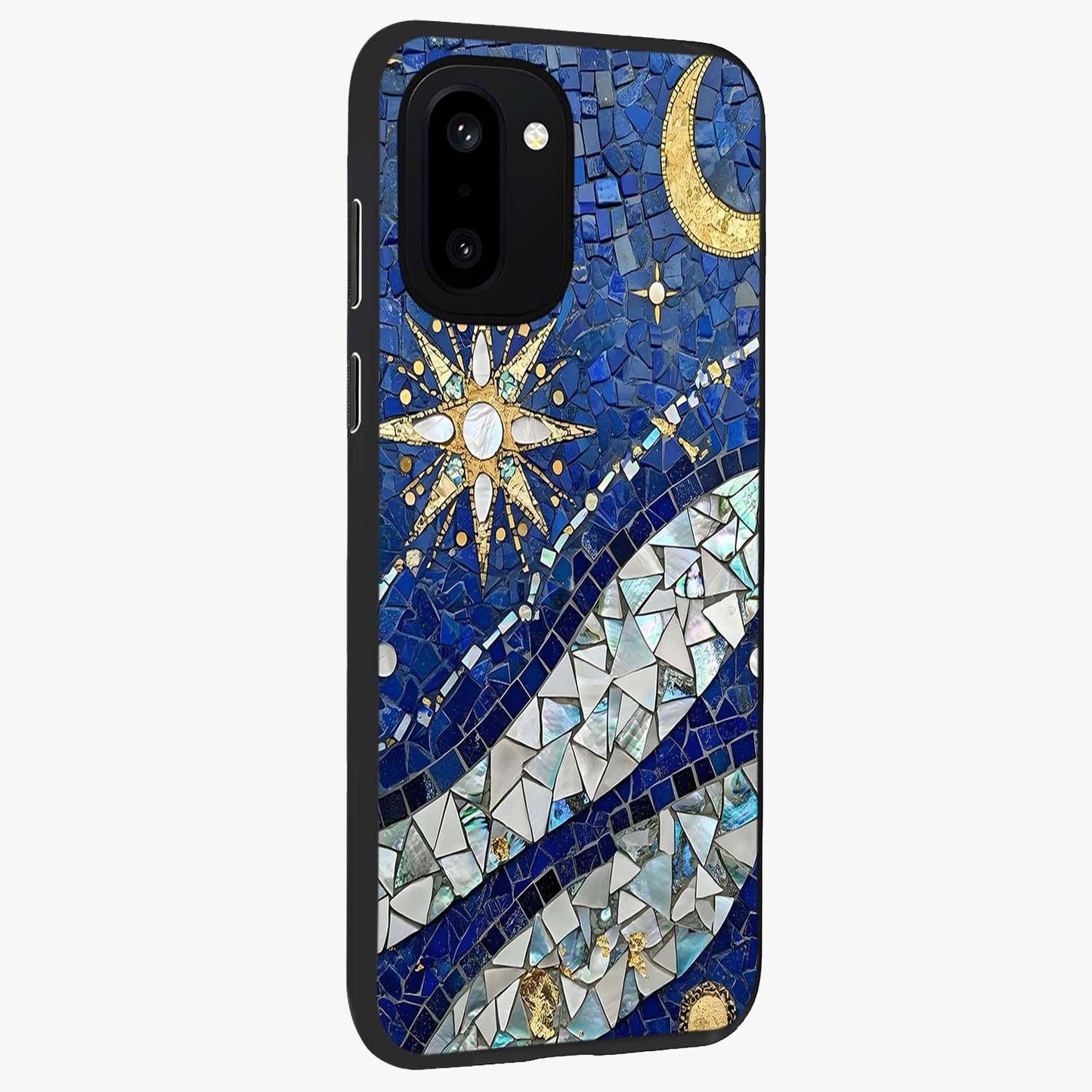 Serene Crane Flight Glass Case for 1+15R side perspective highlighting delicate feather textures and premium edges