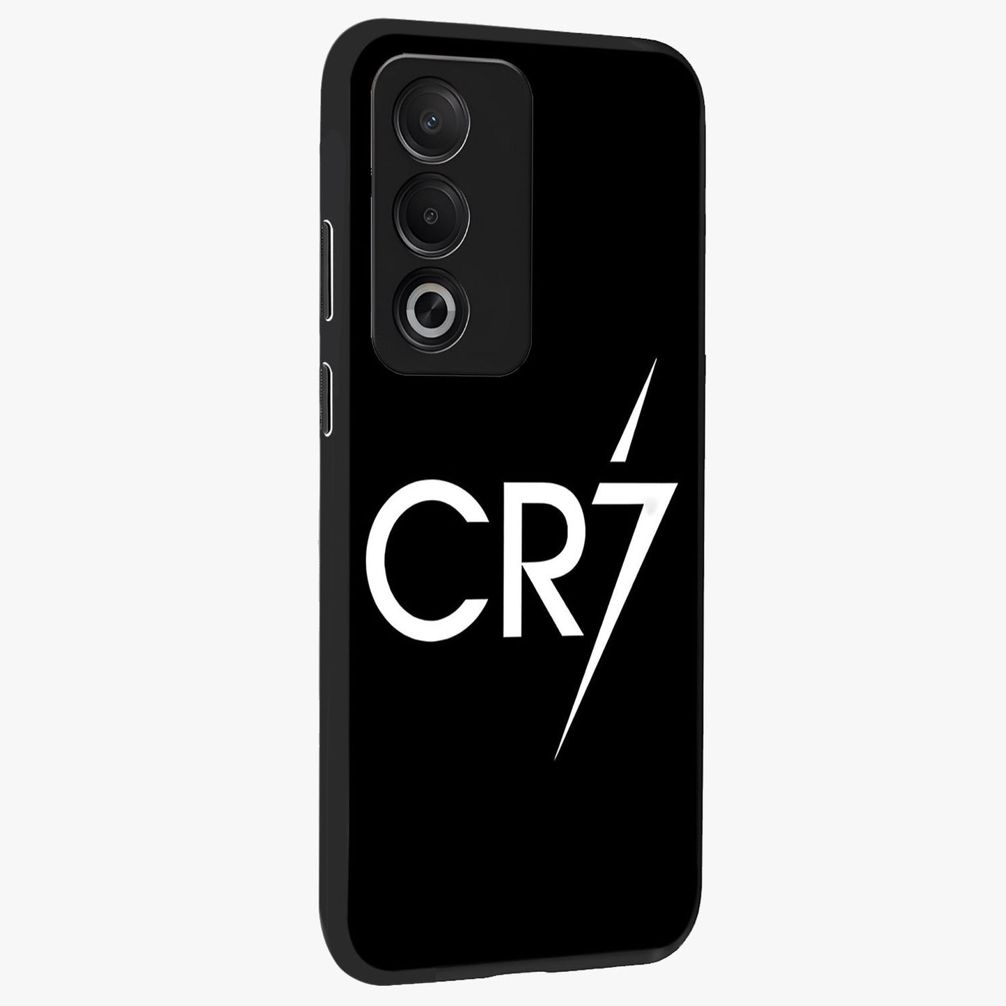Cr7 Elite Strike Glass Case upright view showcasing energetic football inspired design with modern sports aesthetic.