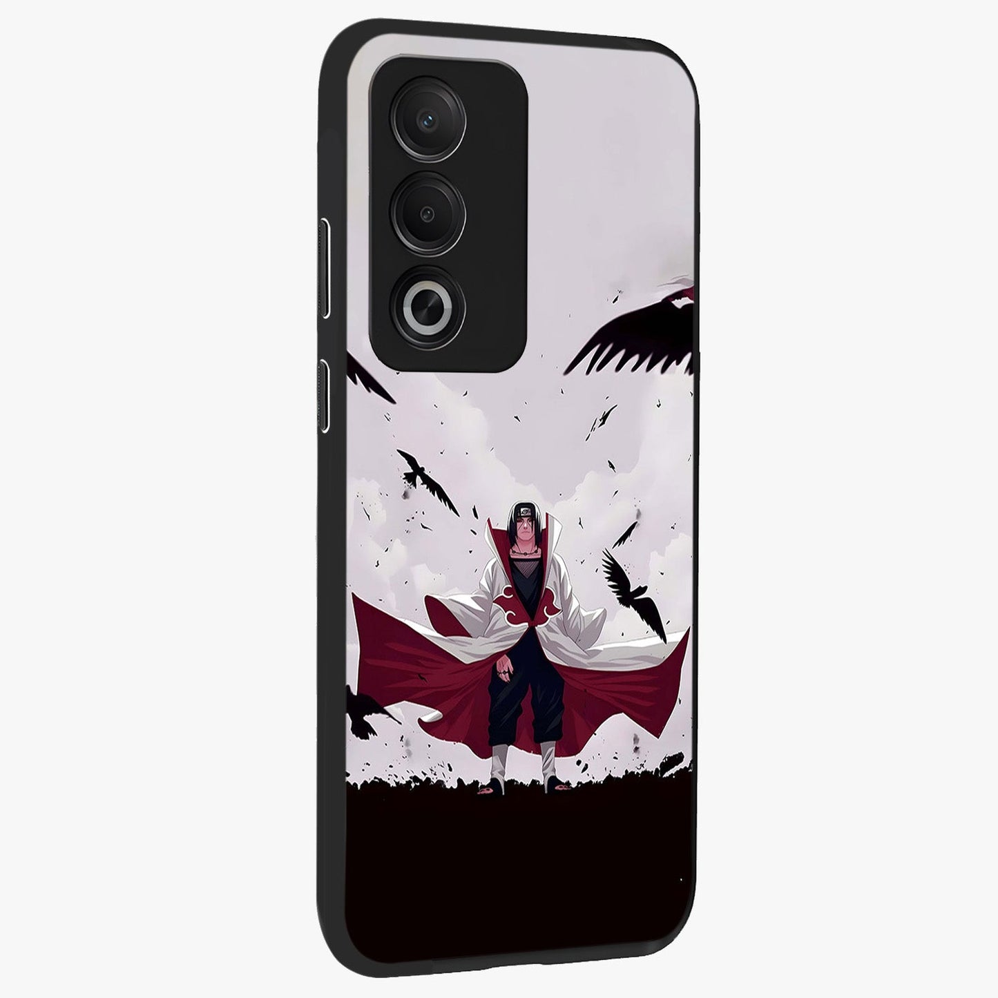 Crimson Crow Ascension Glass Case upright view showcasing dramatic crow artwork with bold gothic theme.
