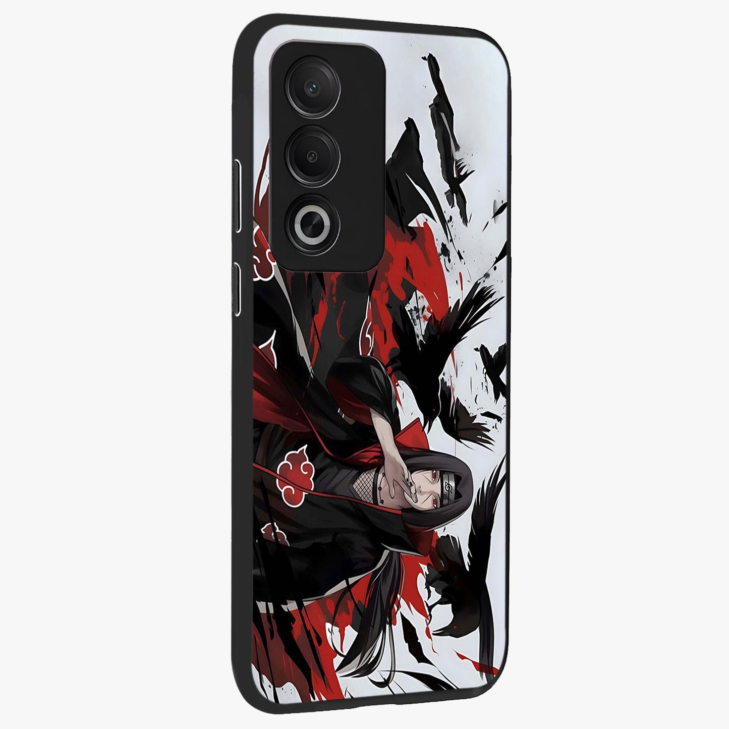 Crimson Crow Illusion Glass Case upright view showcasing striking crow illusion artwork with intense crimson theme.