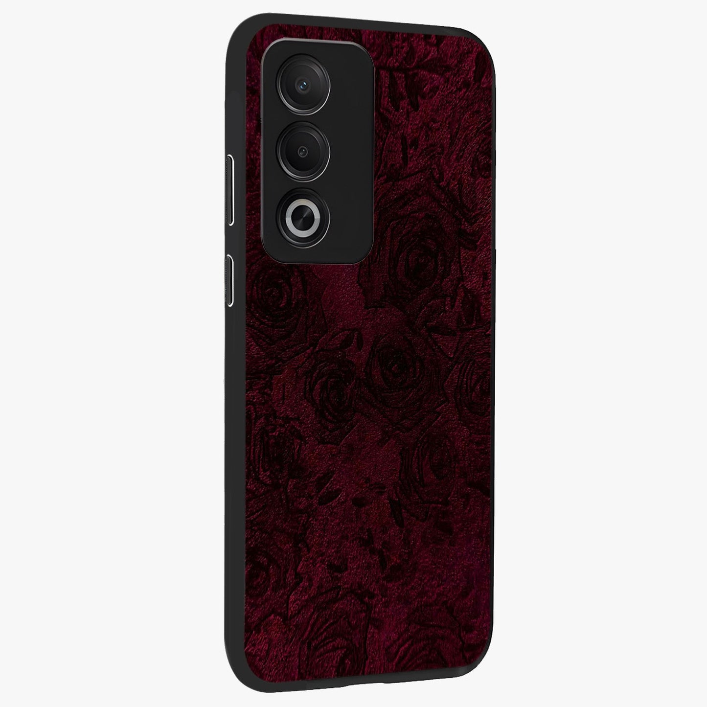 Crimson Fade Flow Glass Case upright view showcasing dynamic crimson flow artwork with stylish abstract theme.