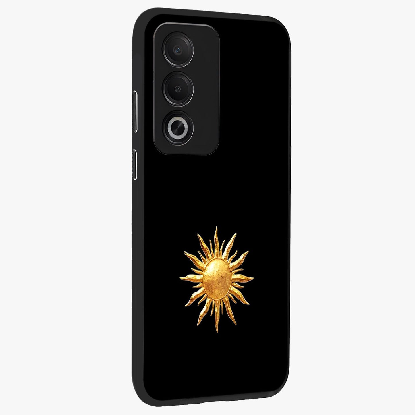 Golden Sun Minimalism Glass Case upright view showcasing haunting graveyard artwork with dramatic dark theme.