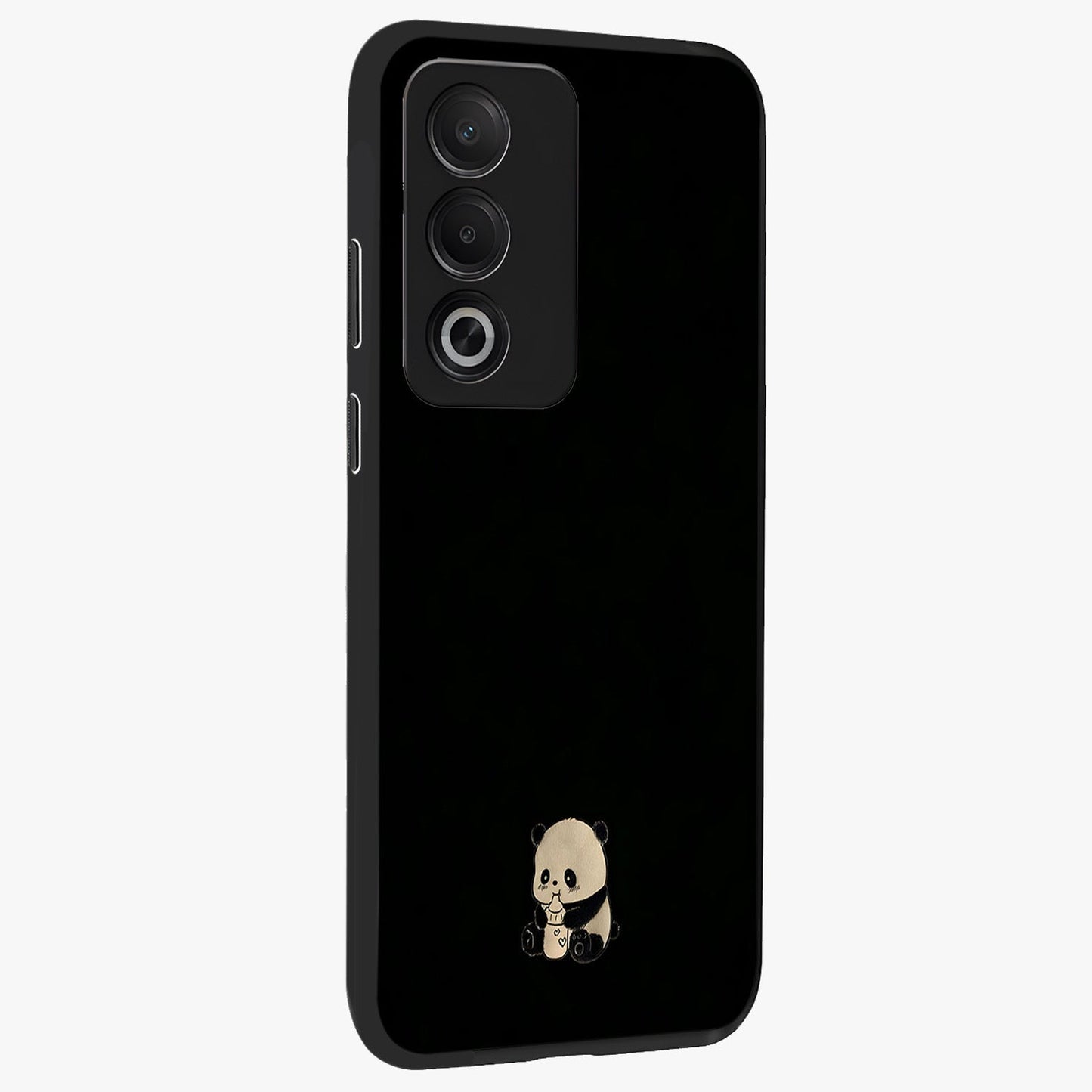 Midnight Panda Love Glass Case upright view showcasing charming panda artwork with playful romantic theme.