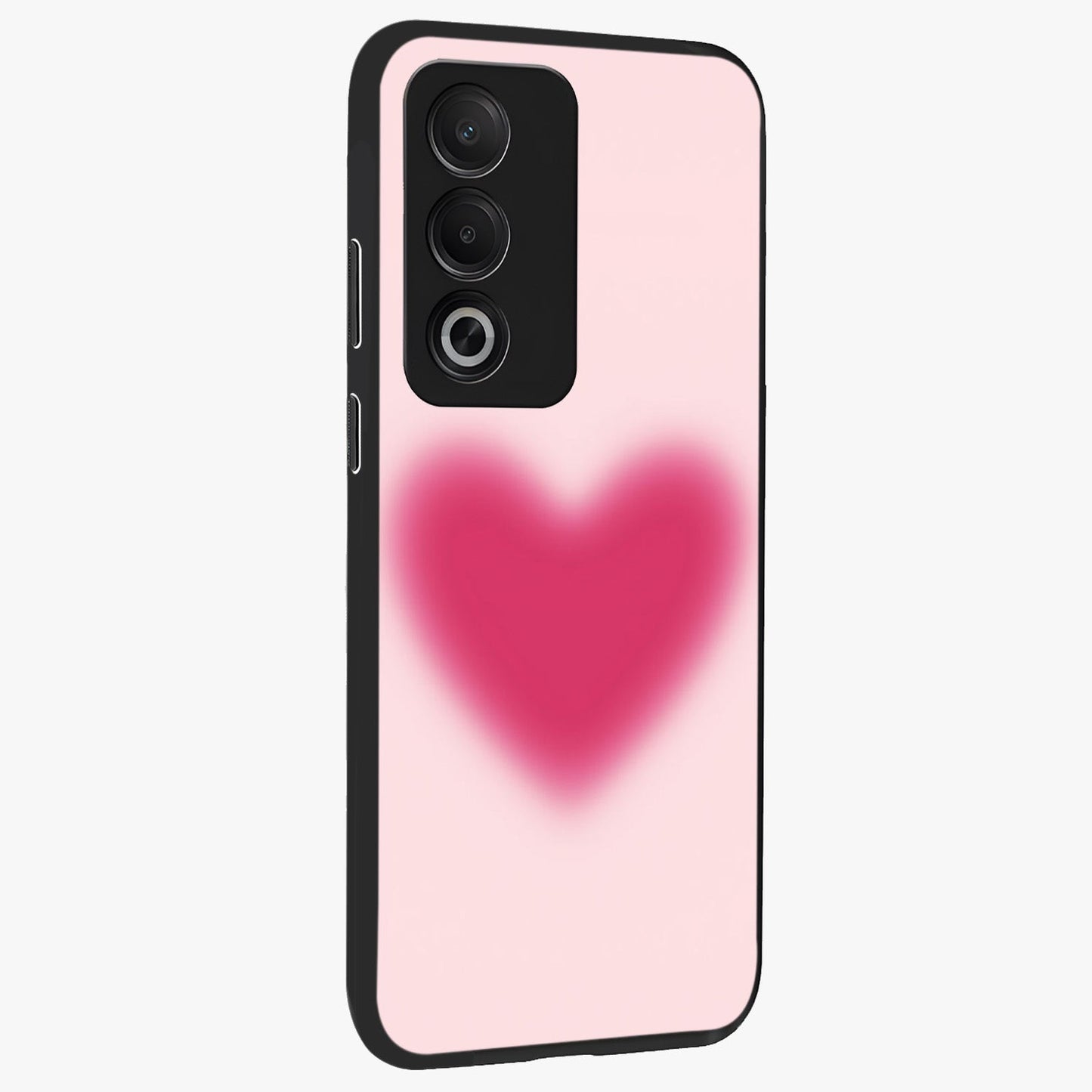Pink Aura Heart Glass Case upright view showcasing romantic heart artwork with soft pastel theme.