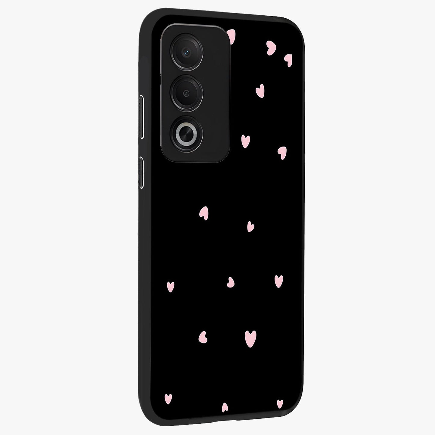 Pink Love Drops Glass Case upright view showcasing charming heart drop artwork with romantic playful theme.