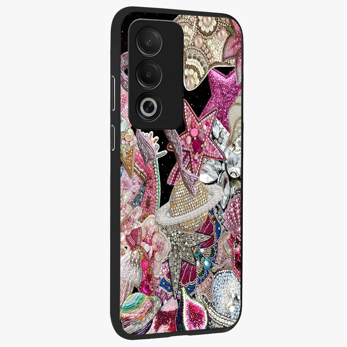 Starlit Jewel Dream Glass Case upright view showcasing radiant star inspired artwork with magical night theme.