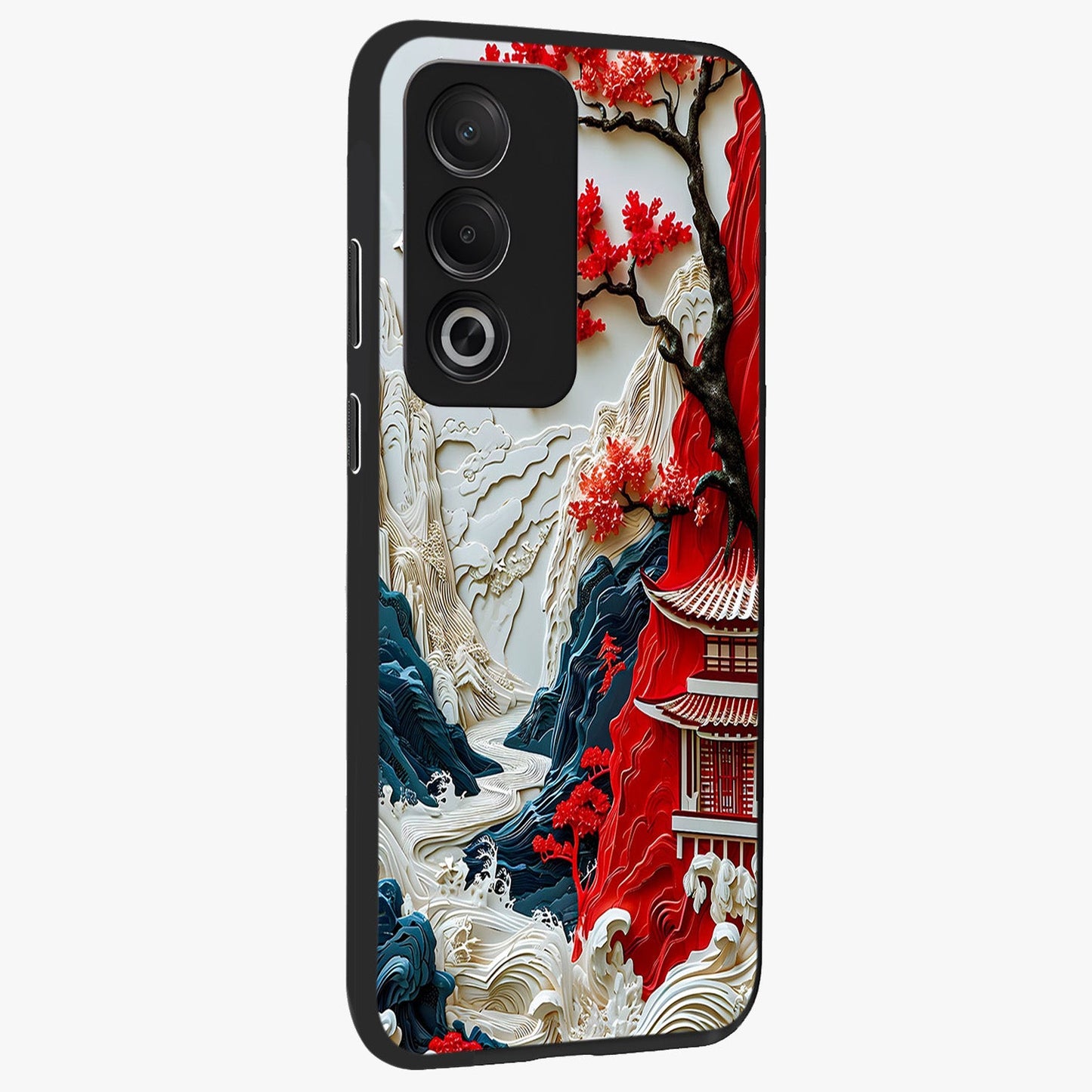 Whispers Of Sakura Waves Glass Case upright view showcasing delicate cherry blossom artwork with elegant nature theme.