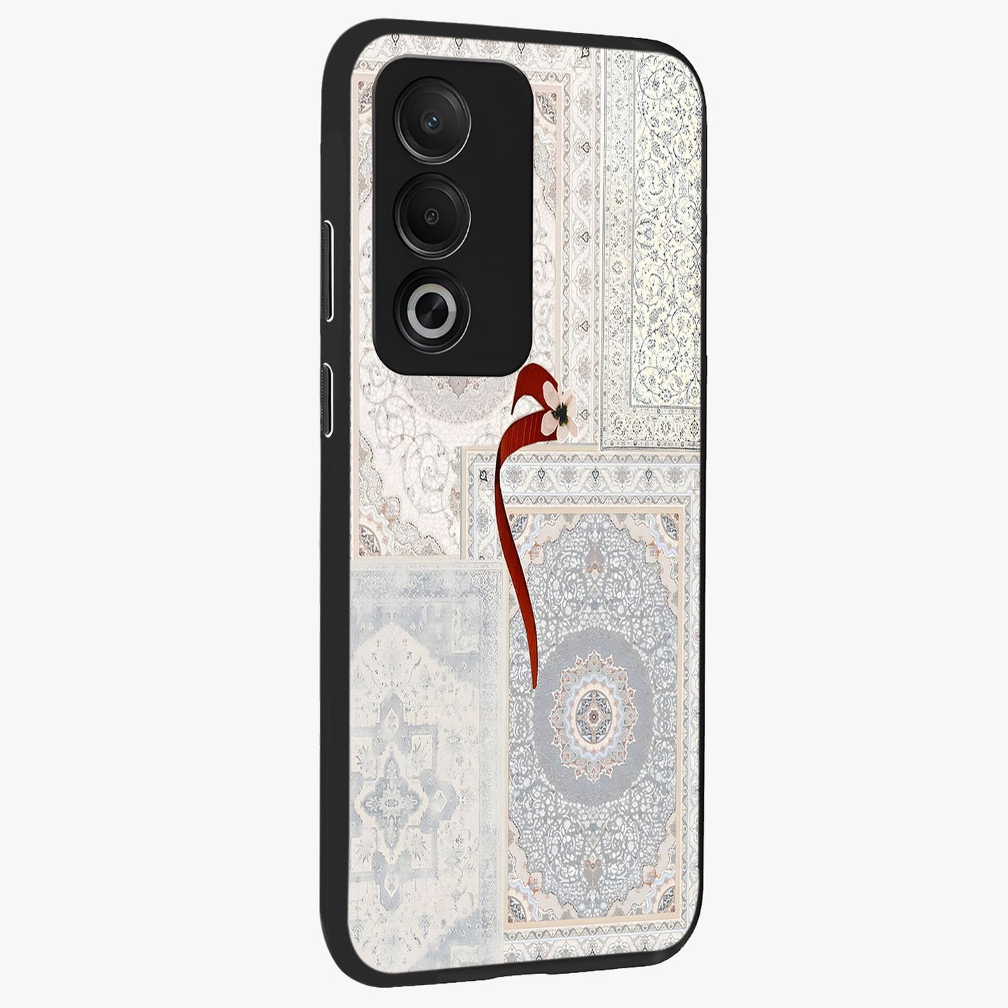 White Aesthetic Bow Glass Case upright view showcasing delicate ribbon bow artwork with cute minimalist theme.