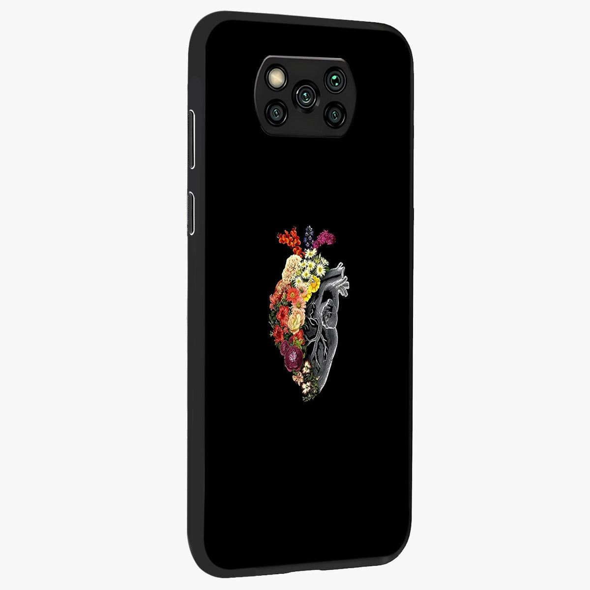 Heart With Flowers Glass Case upright view showcasing decorative heart and floral artwork with sweet romantic theme.