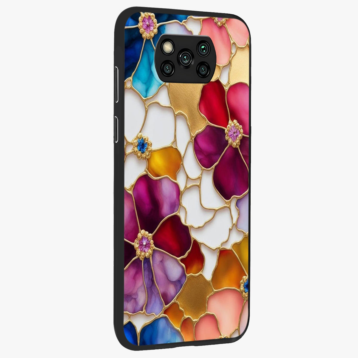 Marble Flower Pattern Glass Case upright view showcasing decorative marble flower artwork with refined style.
