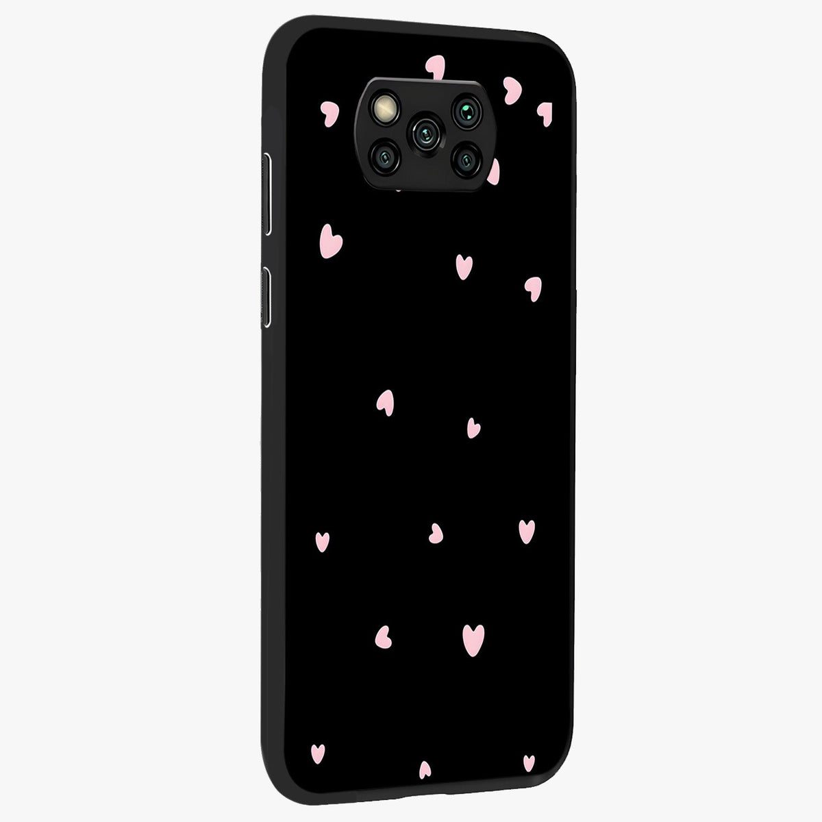 Pink Love Drops Glass Case upright view showcasing charming heart drop artwork with romantic playful theme.