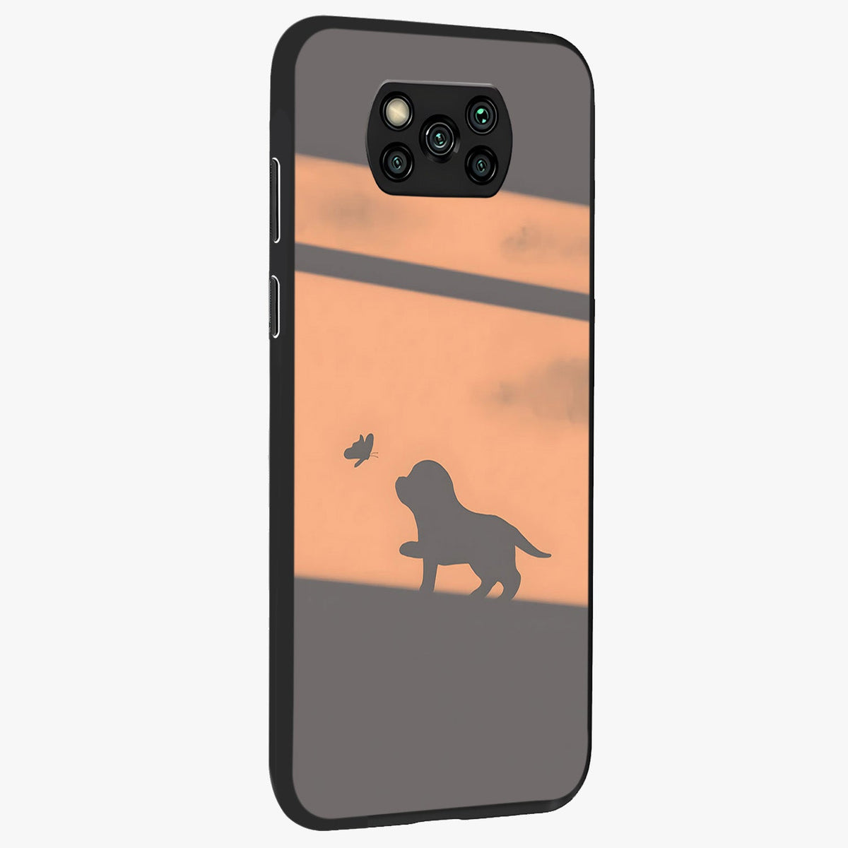 Puppy Shadow Art Glass Case upright view showcasing charming puppy artwork with creative silhouette theme.