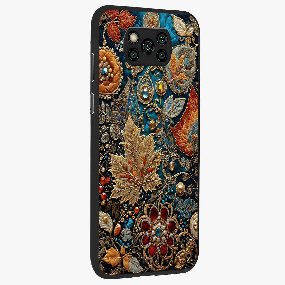 Royal Jewel Garden Glass Case upright view showcasing rich floral artwork with luxurious garden theme.
