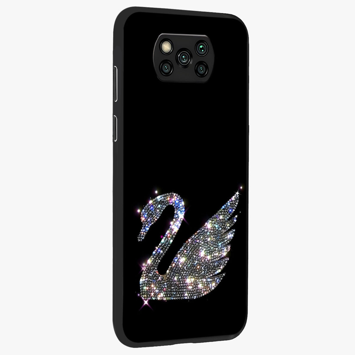 Starlit Swan Grace Glass Case upright view showcasing beautiful swan artwork with peaceful night themed design.