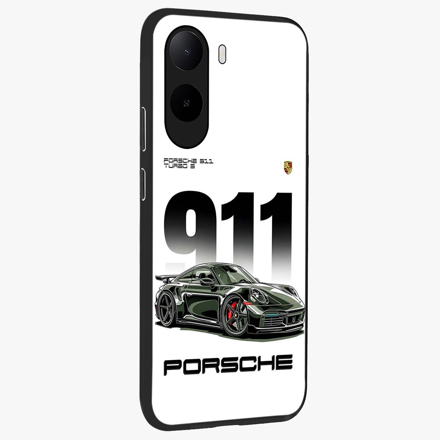 911 Turbo Dominance Glass Case upright perspective showcasing powerful racing design and modern automotive aesthetic.