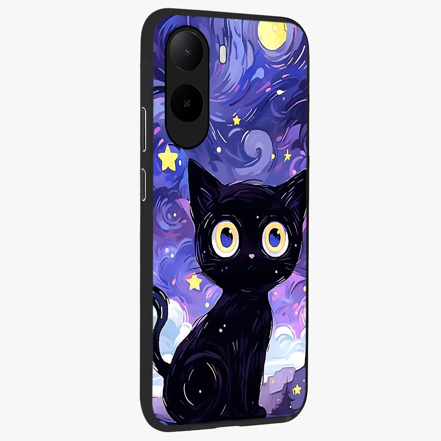 Abstract Cat Art Glass Case upright view showcasing creative feline illustration and aesthetic artistic style.