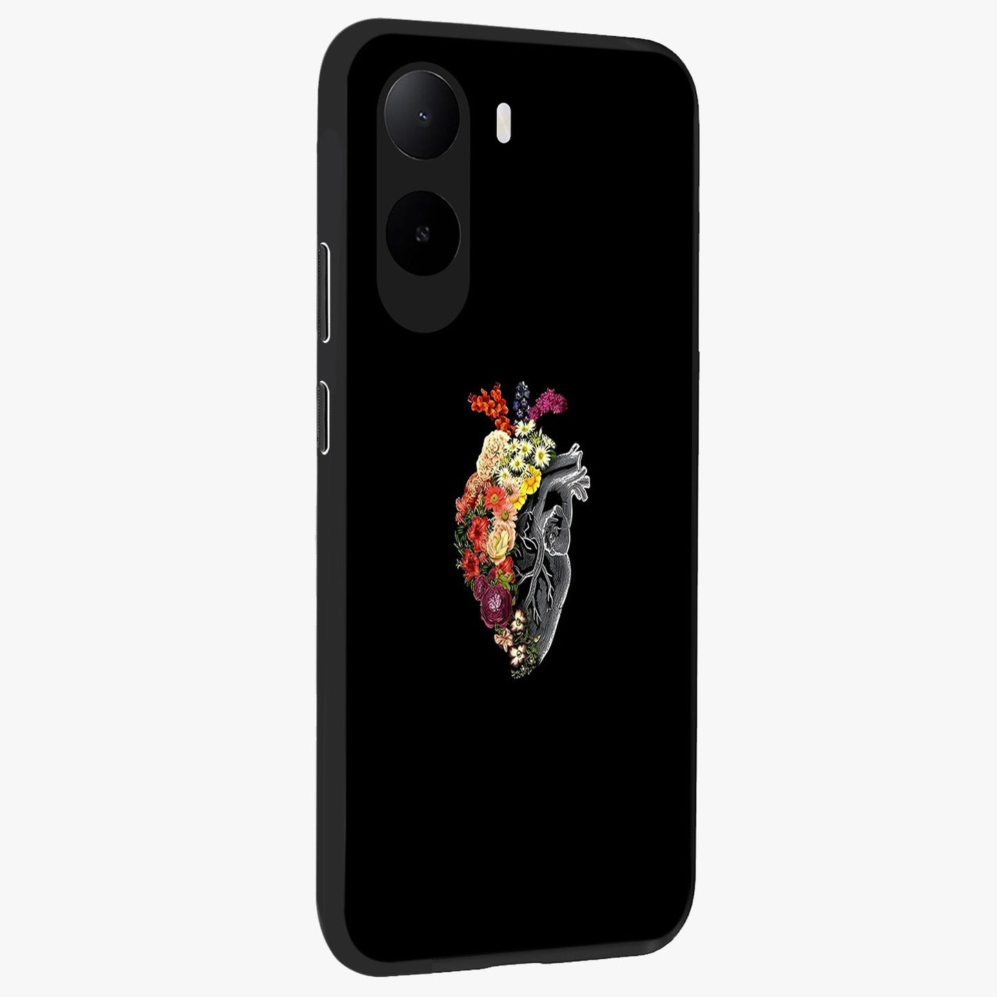 Heart With Flowers Glass Case upright view showcasing decorative heart and floral artwork with sweet romantic theme.