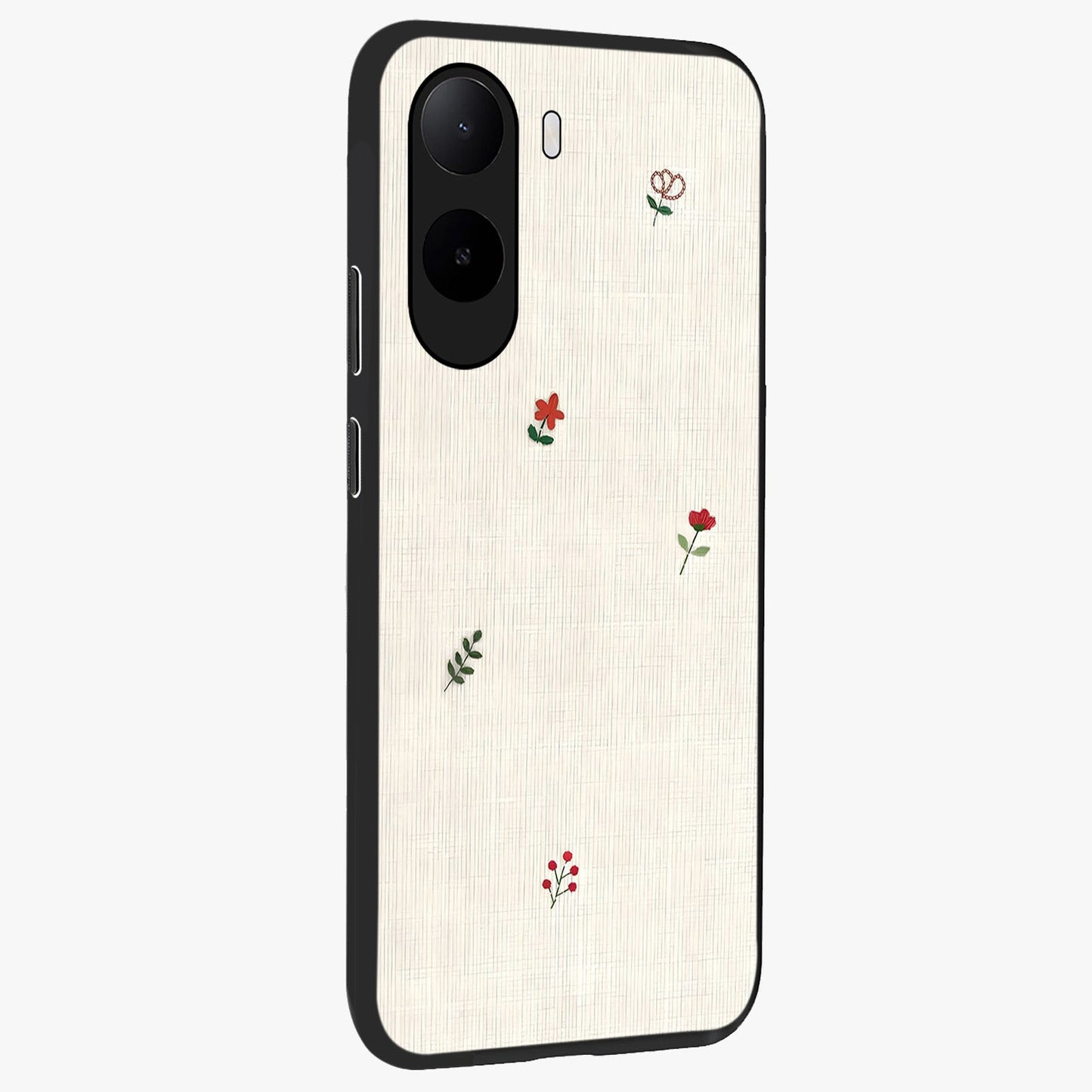 Minimalistic Blue With White Flower Pattern Glass Case upright view showcasing clean white flower artwork with calming blue theme.