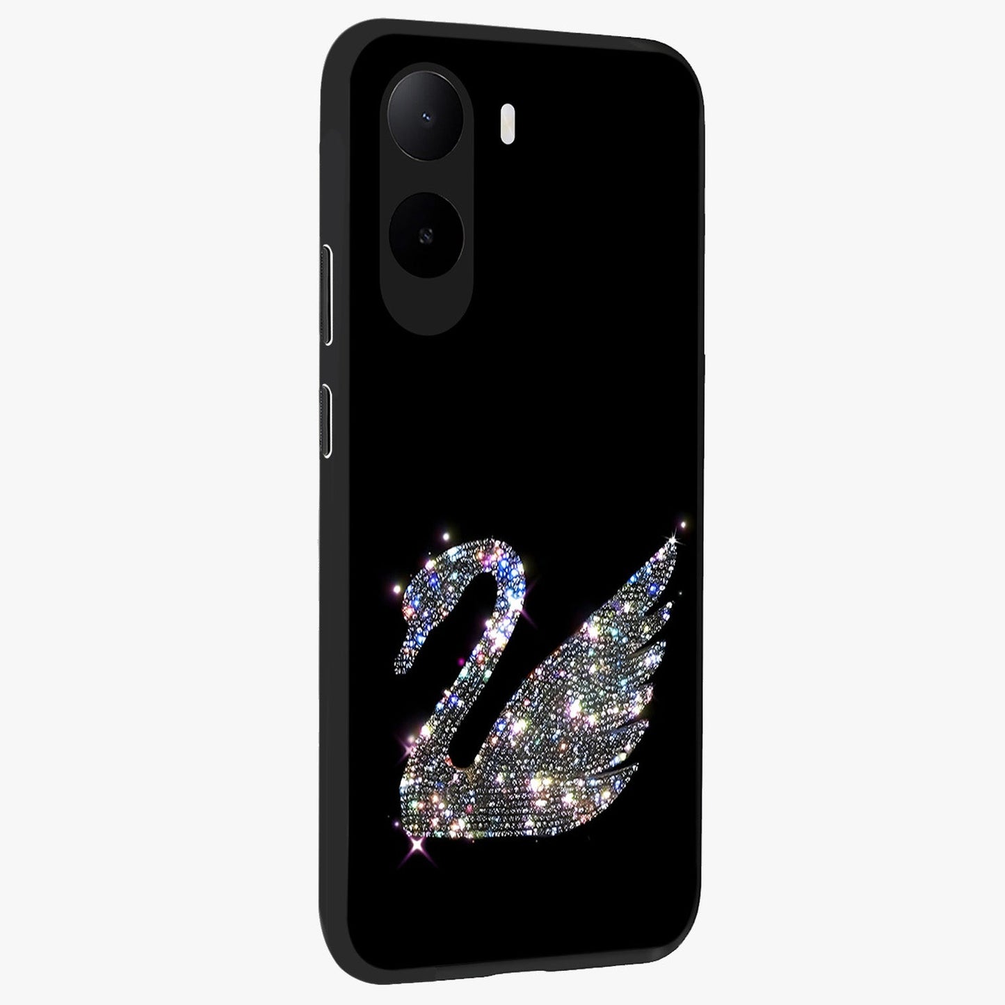 Starlit Swan Grace Glass Case upright view showcasing beautiful swan artwork with peaceful night themed design.