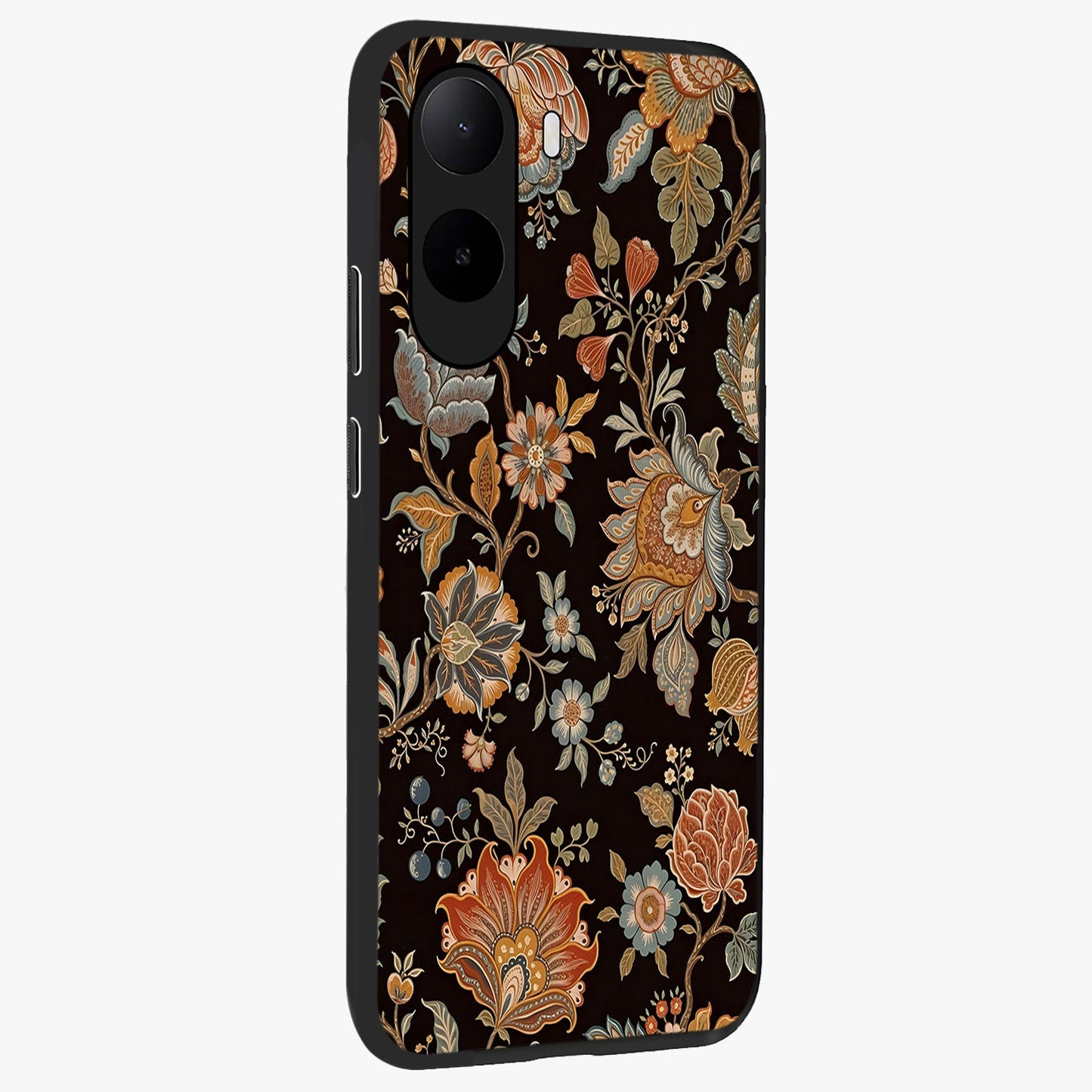 Vintage Floral Dream Glass Case upright view showcasing delicate floral artwork with timeless vintage theme.