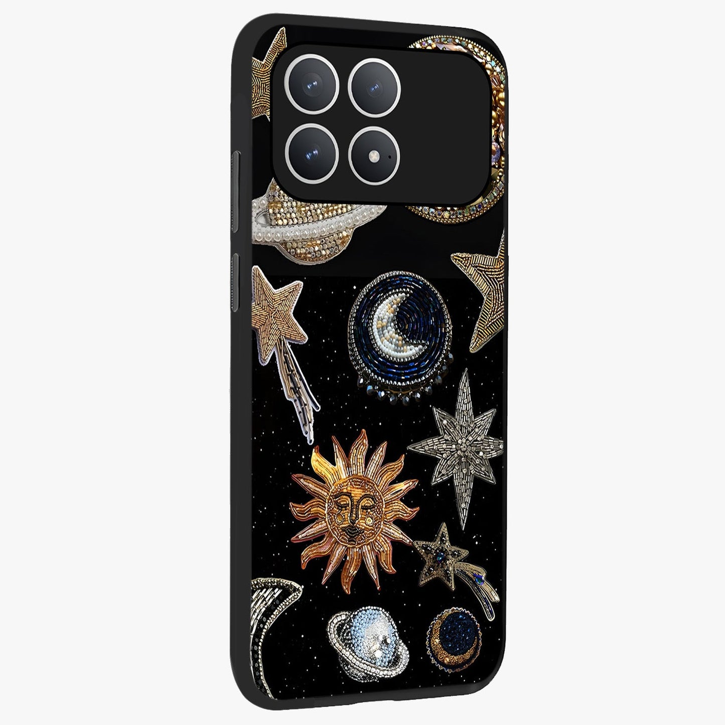 Celestial Gem Constellations Glass Case upright view showcasing cosmic constellation artwork with celestial aesthetic style.