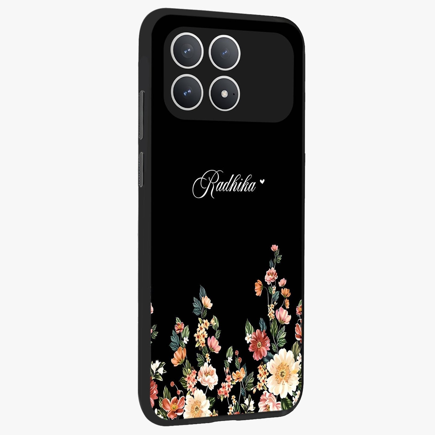 Floral Design With a Custom Personalized Name Glass Case upright view showcasing delicate floral artwork with personalized aesthetic style.