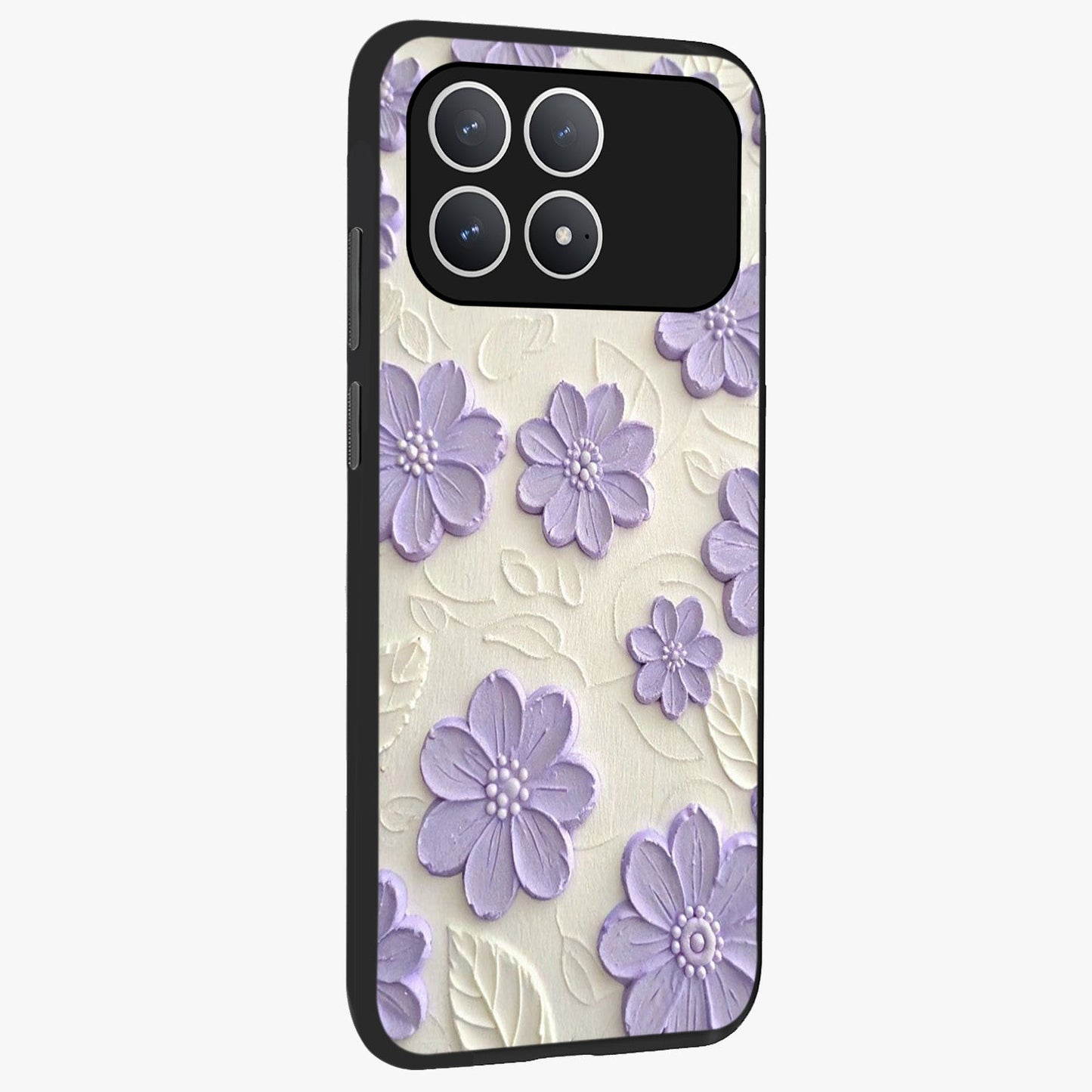 Floral Wall Art With Purple Flowers Glass Case upright view showcasing elegant purple flower artwork with decorative floral theme.