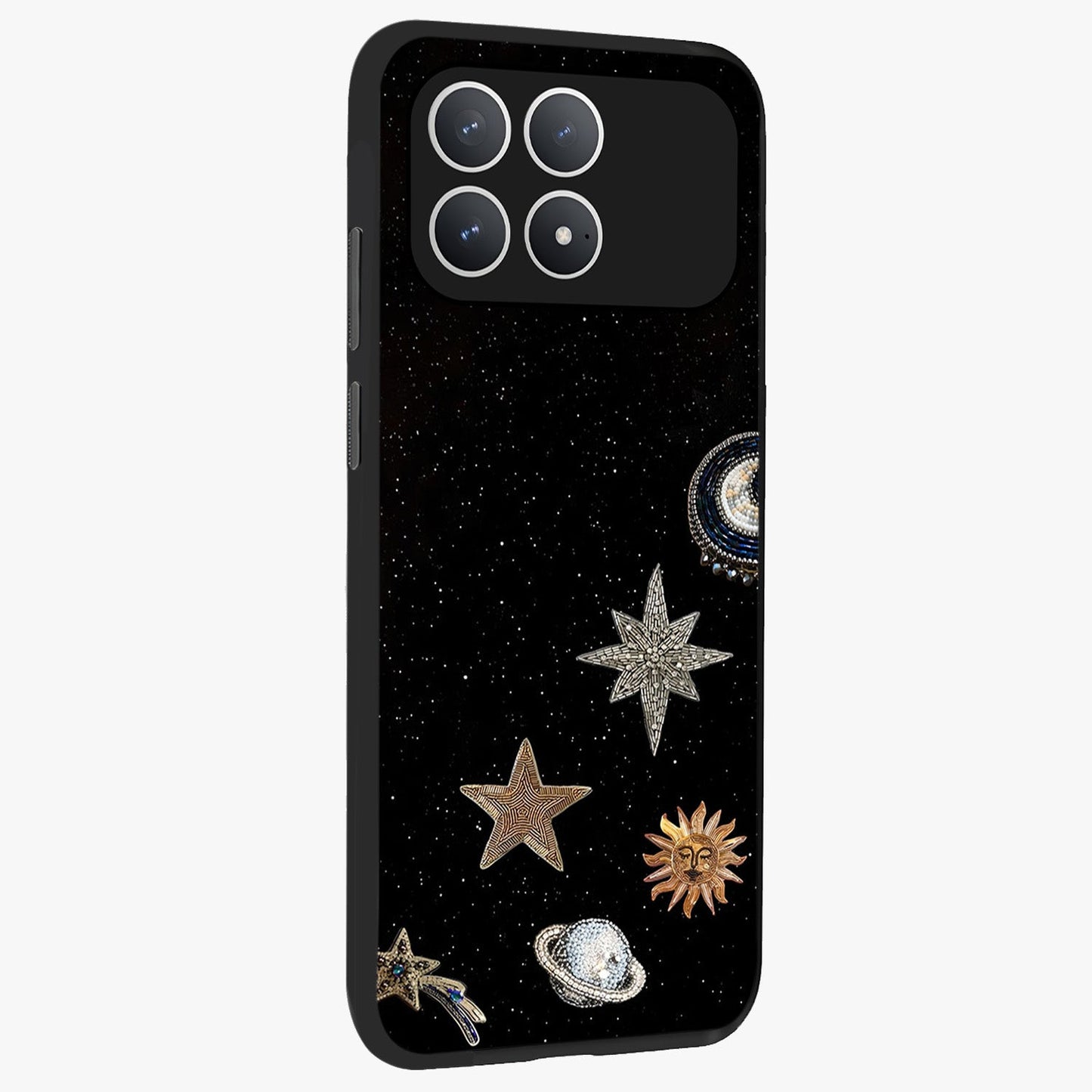 Galactic Charm Glow Glass Case upright view showcasing glowing cosmic charm artwork with magical celestial style.