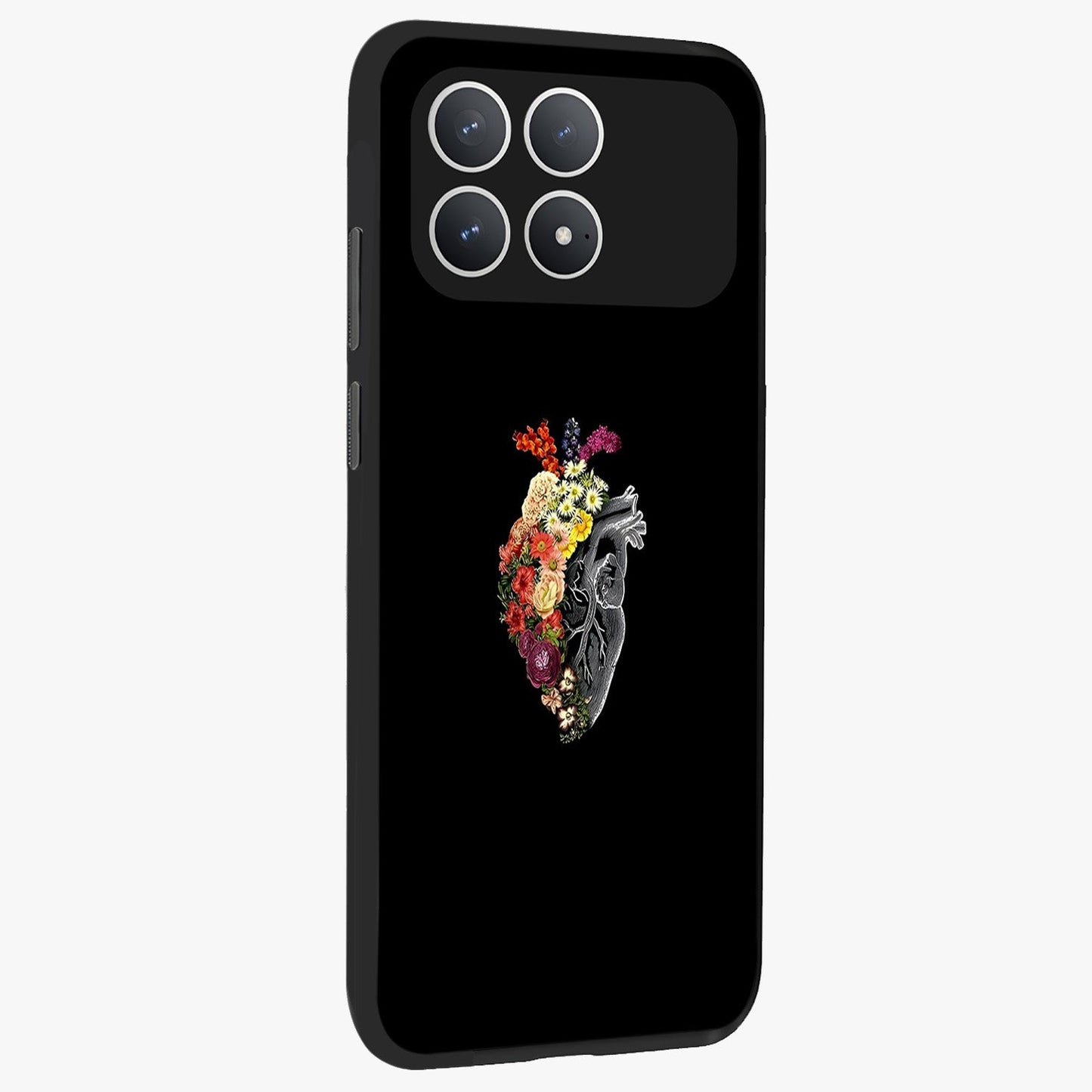Heart With Flowers Glass Case upright view showcasing decorative heart and floral artwork with sweet romantic theme.