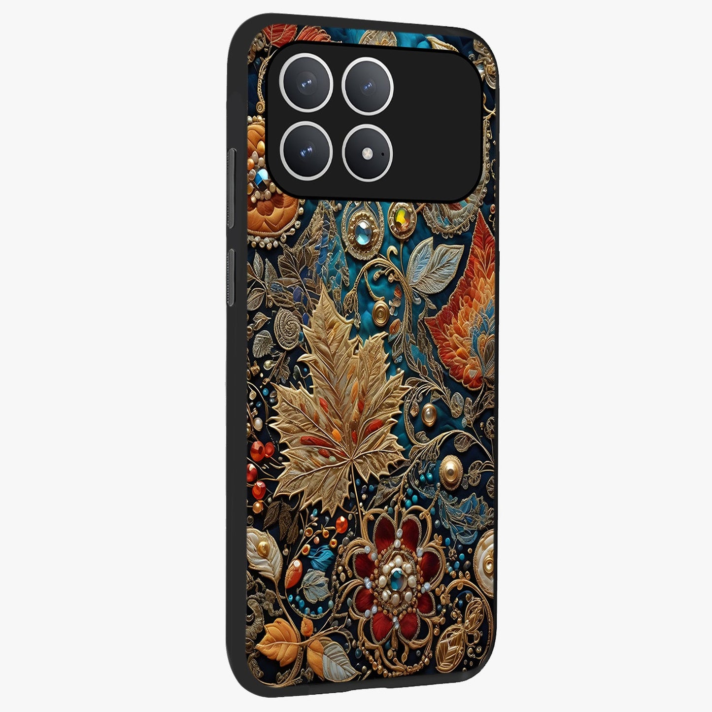 Royal Jewel Garden Glass Case upright view showcasing rich floral artwork with luxurious garden theme.
