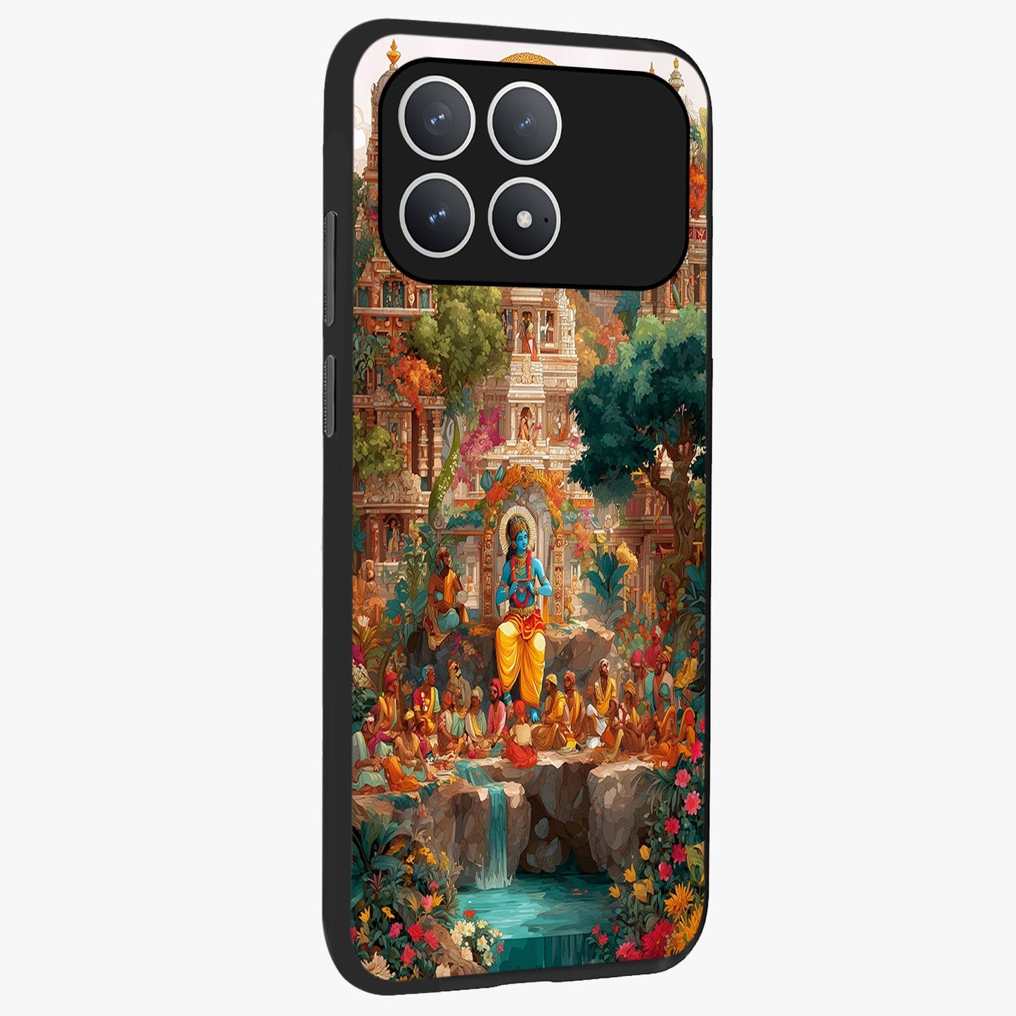 Sacred Sunlight Gods Glass Case upright view showcasing glowing divine artwork with sacred mythological theme.