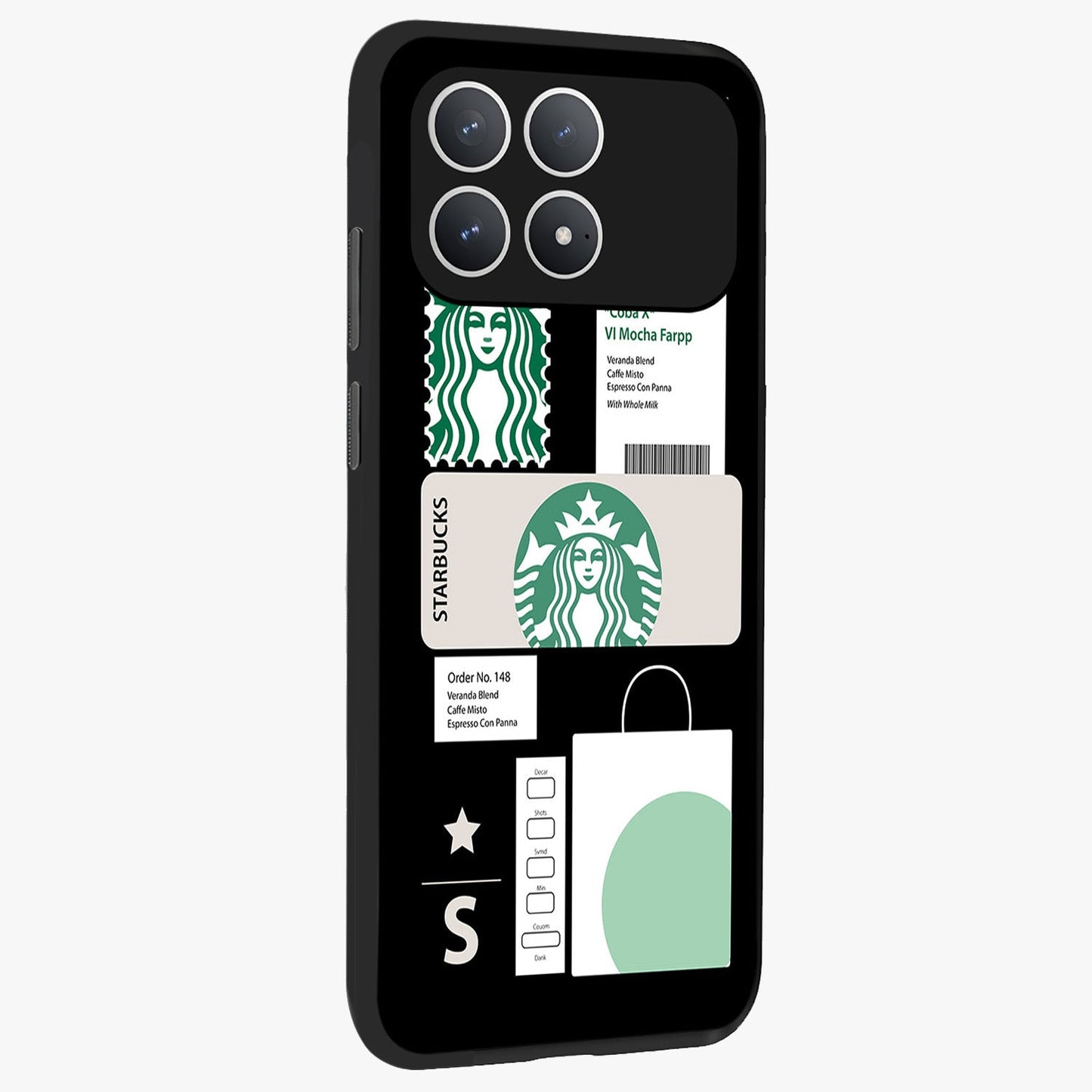 Starbucks Mocha Glass Case upright view showcasing trendy coffee inspired artwork with modern lifestyle theme.