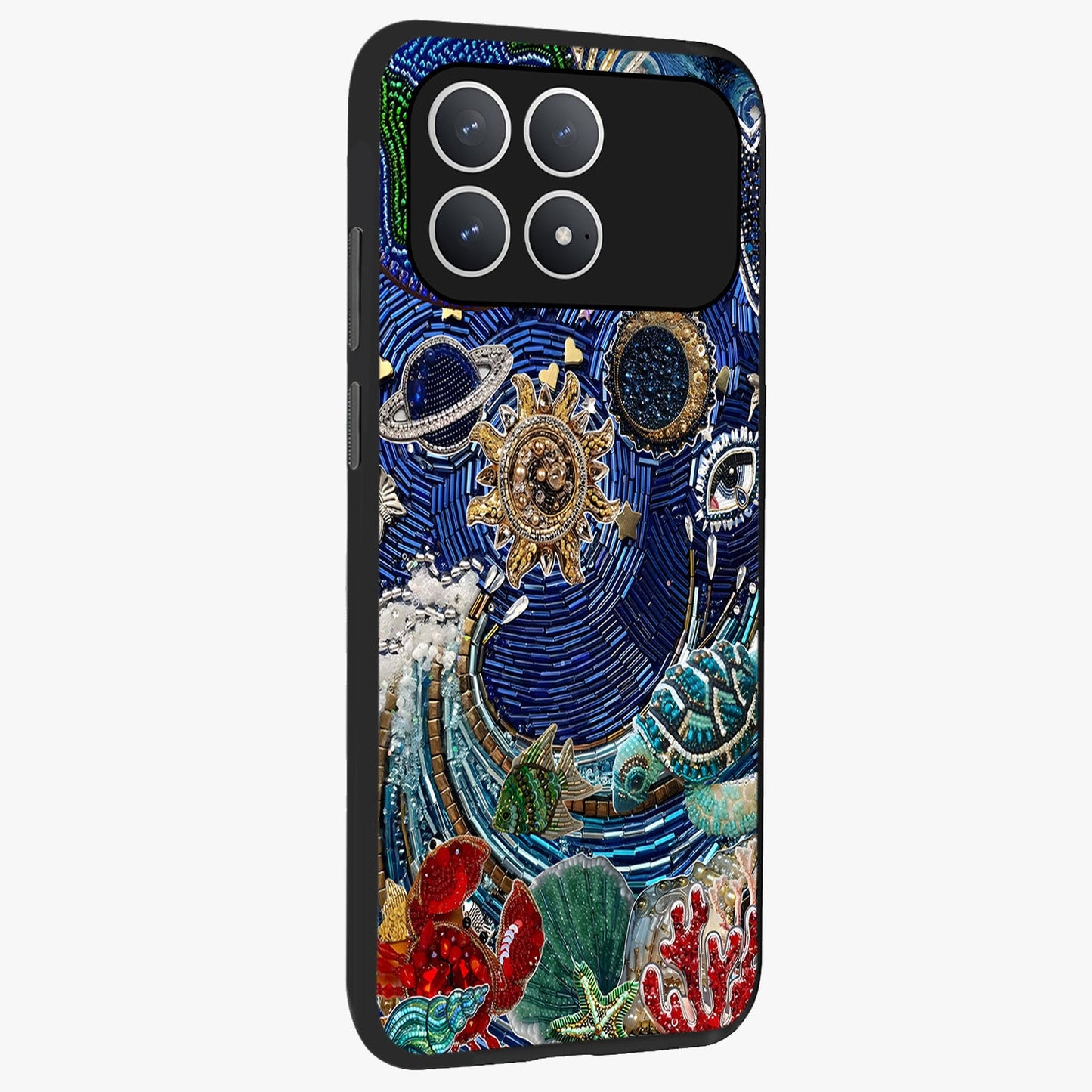 Universe Underwater Spark Glass Case upright view showcasing magical underwater galaxy artwork with vibrant cosmic theme.