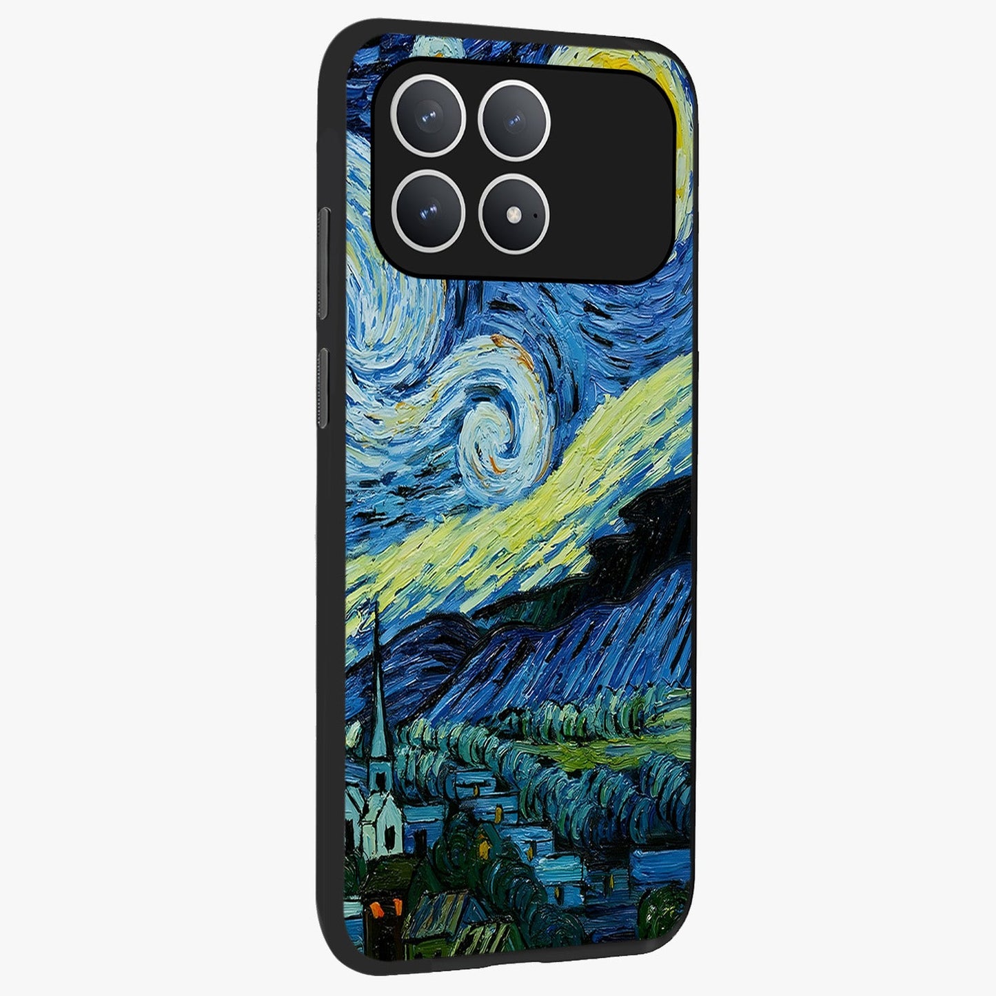 Van Gogh Art Glass Case upright view showcasing expressive painting style artwork with timeless artistic theme.