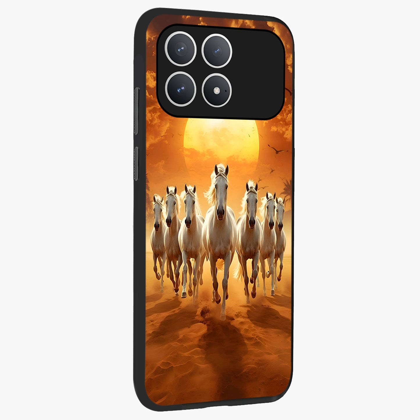 Wild Sunset Majesty Glass Case upright view showcasing dramatic sunset artwork with bold nature theme.