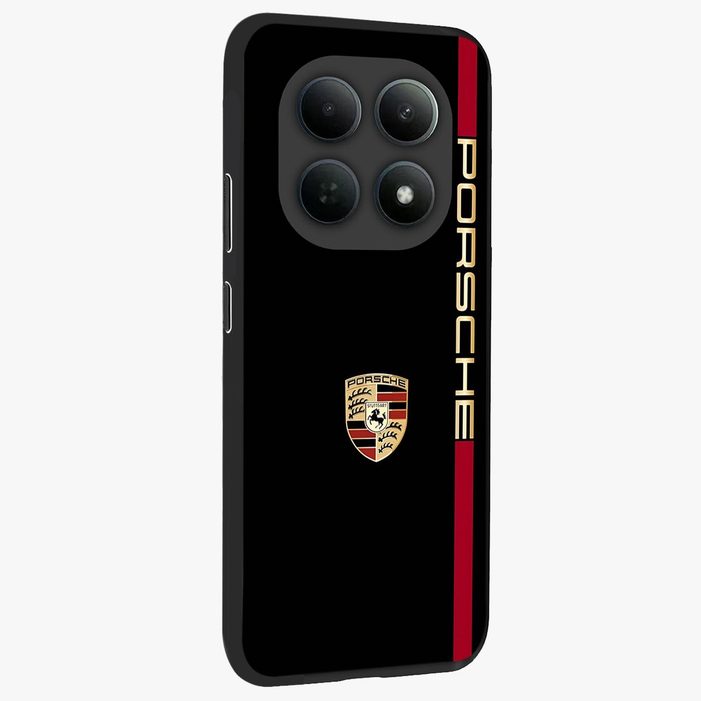 Black Minimal Porsche Glass Case upright view showcasing stylish automotive artwork with bold minimal theme.