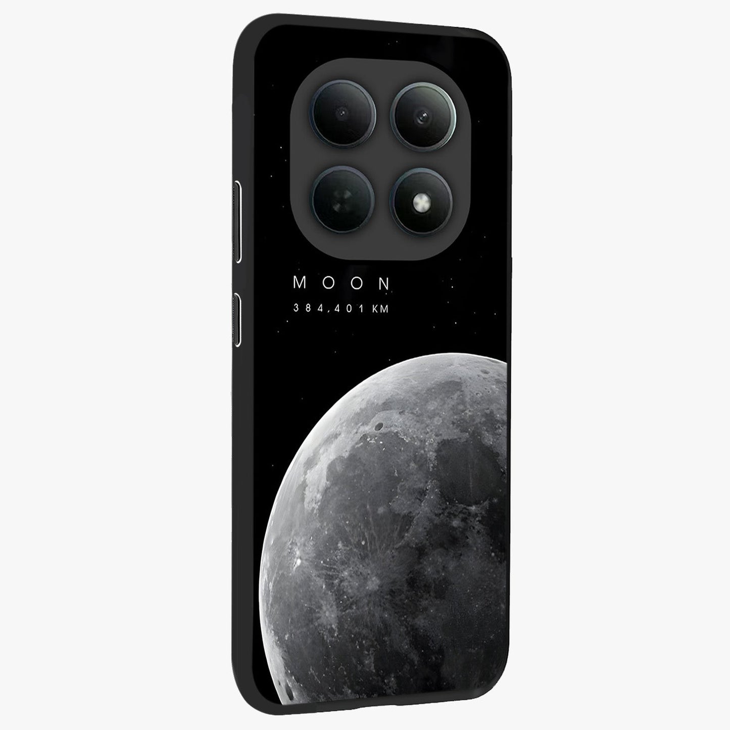 Cosmic Moon Glow Glass Case upright view showcasing luminous moon illustration with dreamy cosmic style.