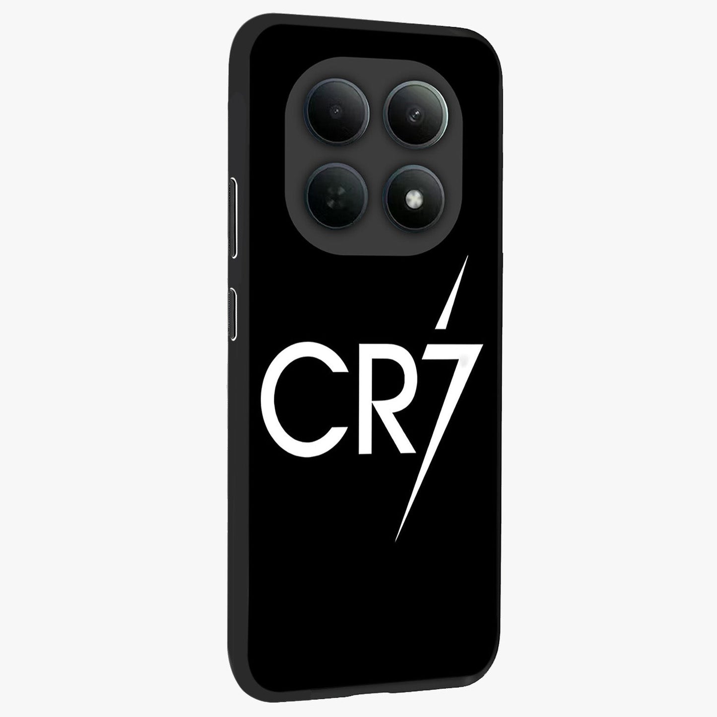 Cr7 Elite Strike Glass Case upright view showcasing energetic football inspired design with modern sports aesthetic.
