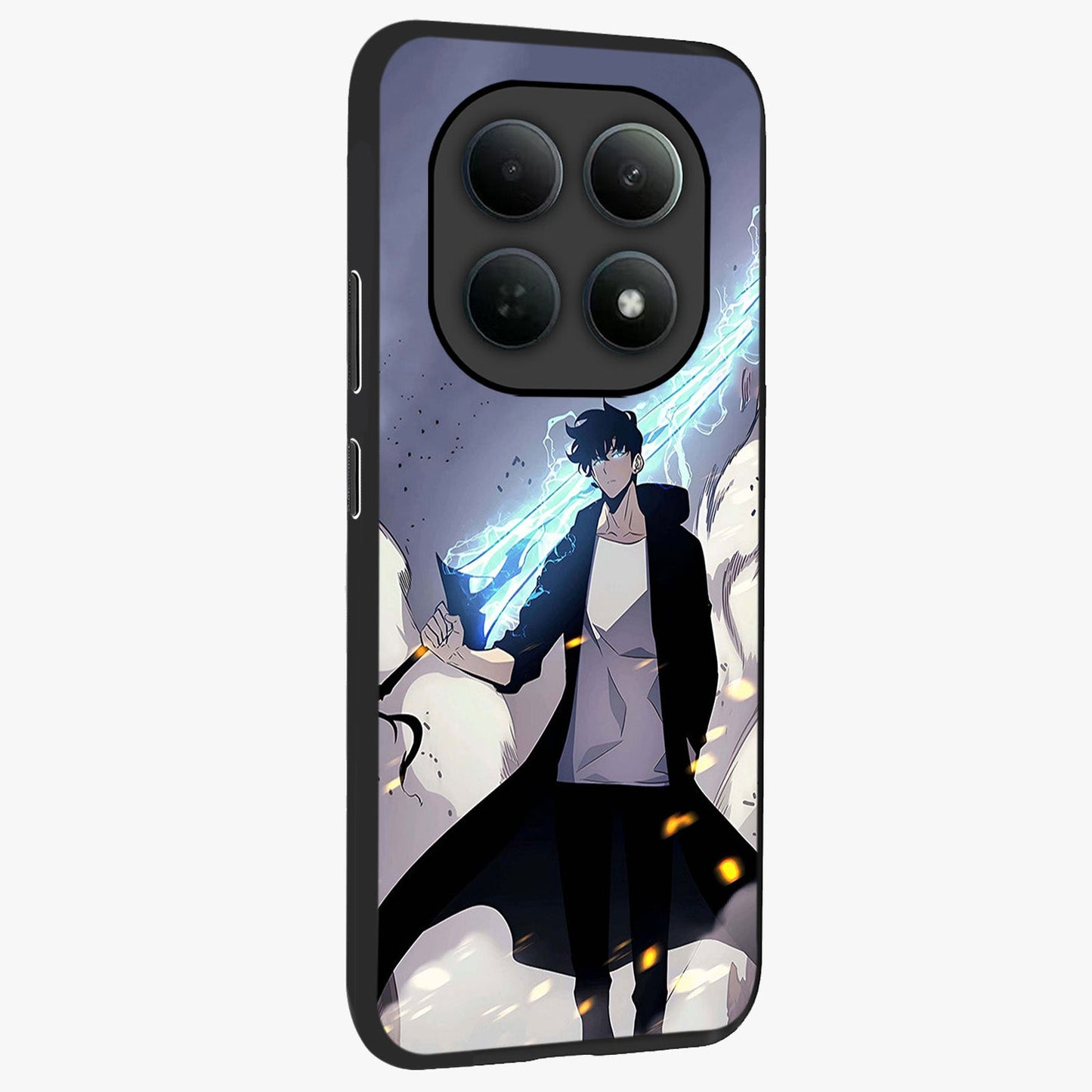 Dark Lightning Anime Warrior Glass Case upright view showcasing dramatic warrior artwork with dark lightning aesthetic.