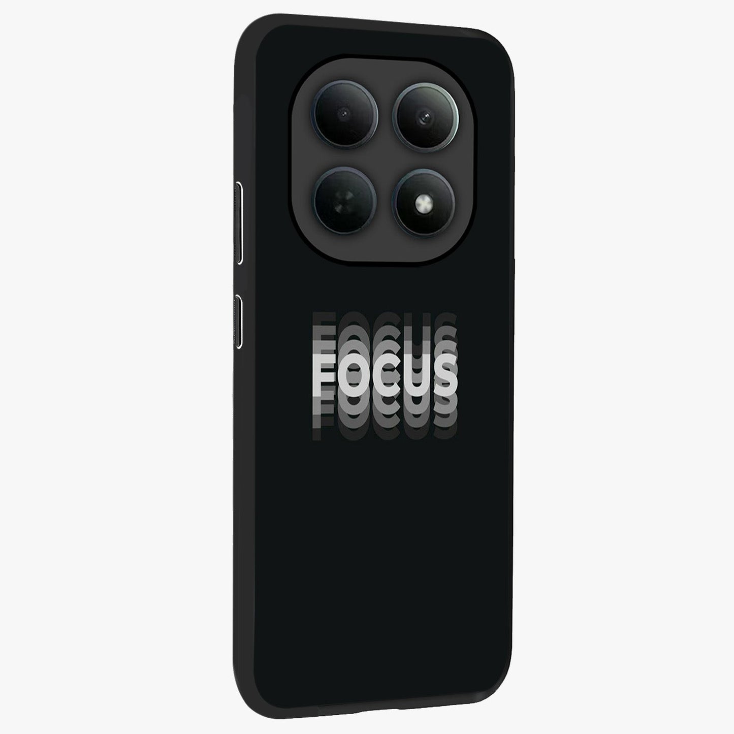 Focus Mode On Glass Case upright view showcasing strong typography statement with sleek motivational theme.