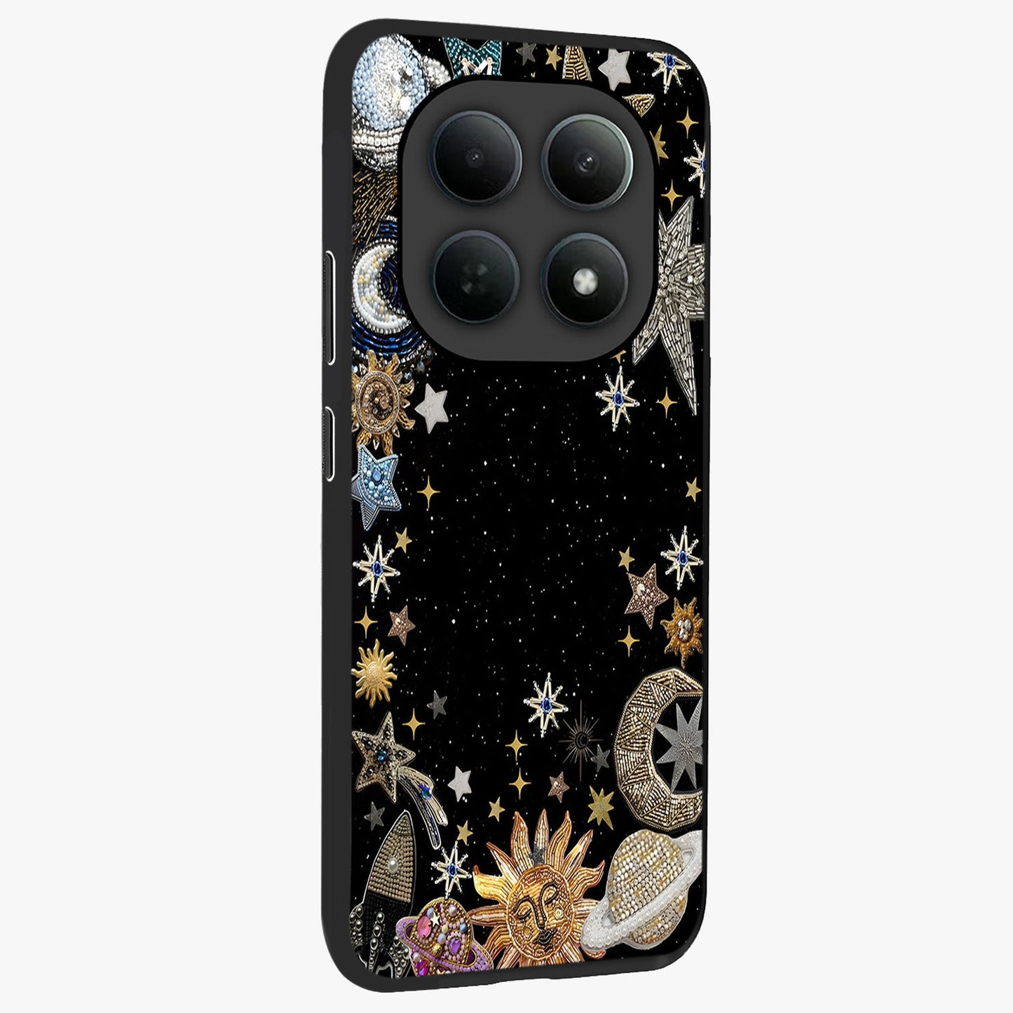 Galactic Jewel Stars Glass Case upright view showcasing glittering star jewel artwork with vibrant galaxy theme.